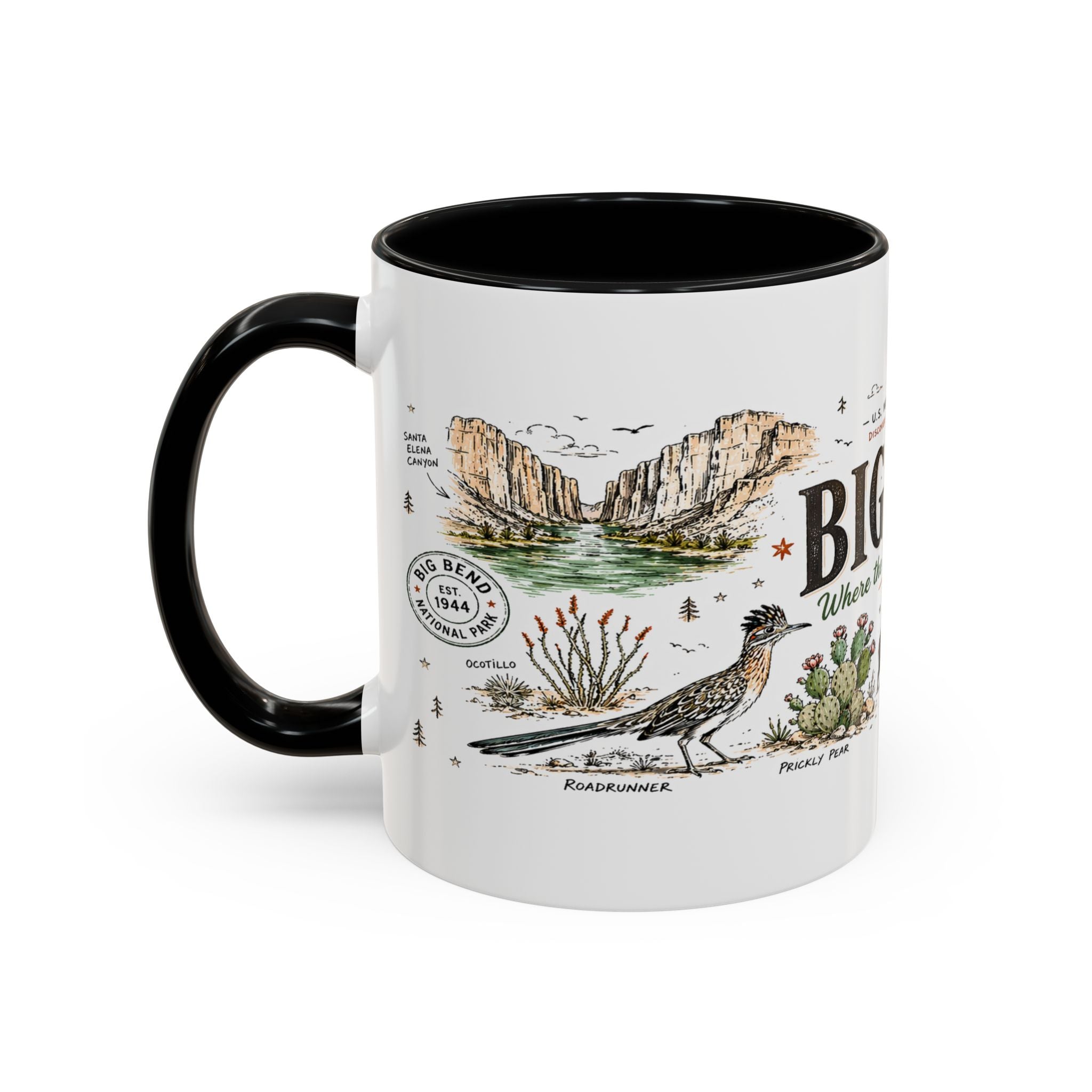 Big Bend National Park Coffee Mug | Texas Desert River Canyon Hiking Gift | Accent Color Ceramic 11oz 15oz