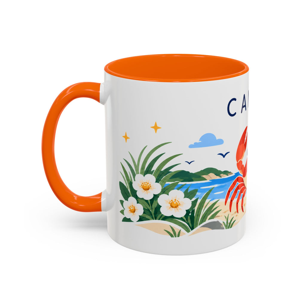 Cancer Zodiac Coffee Mug | Crab and Coastal Design | Astrology Birthday Gift | 11 oz 15 oz Ceramic Accent Mug