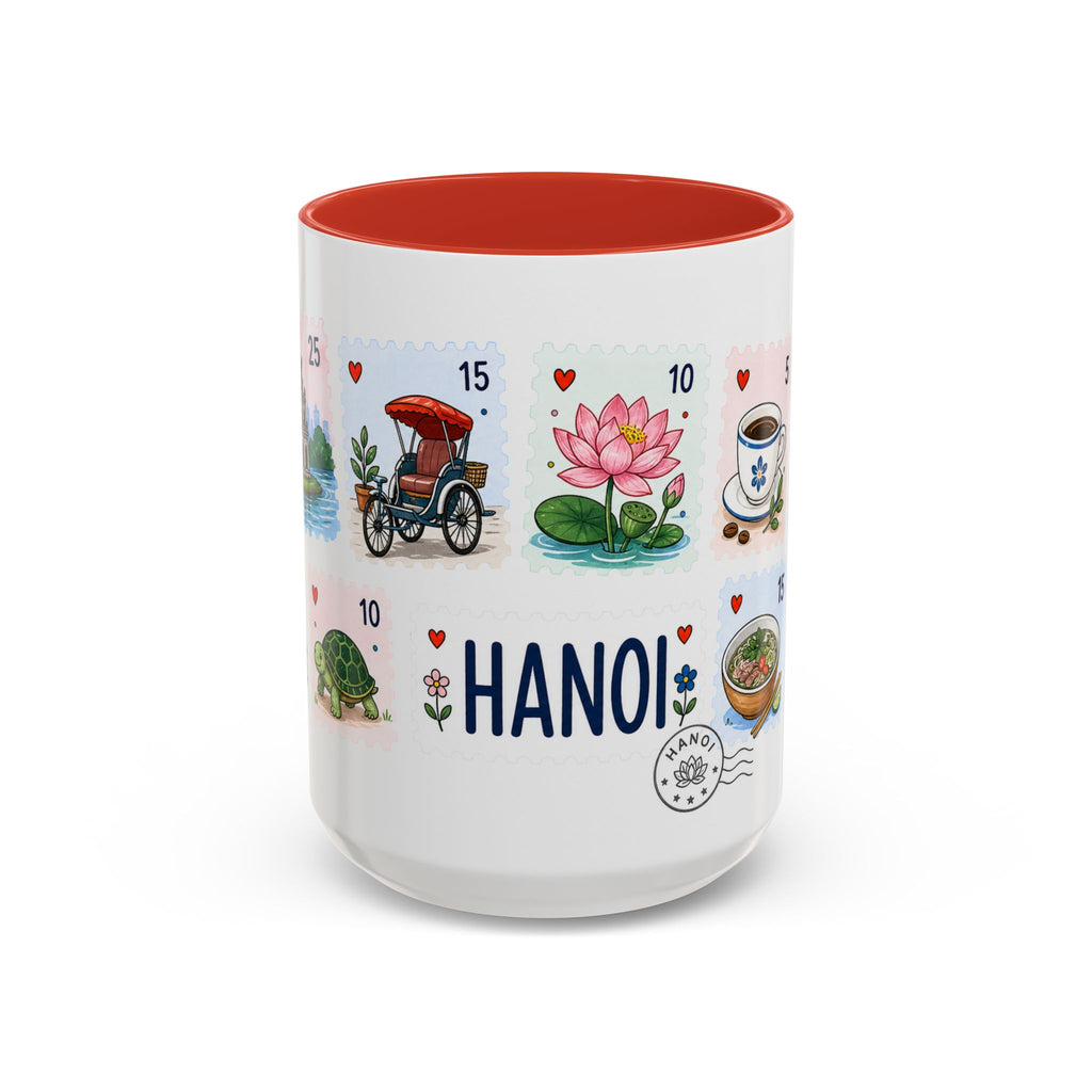 Hanoi Coffee Mug | Postage Stamp Collage Mug | Travel Souvenir Accent Cup 11oz 15oz