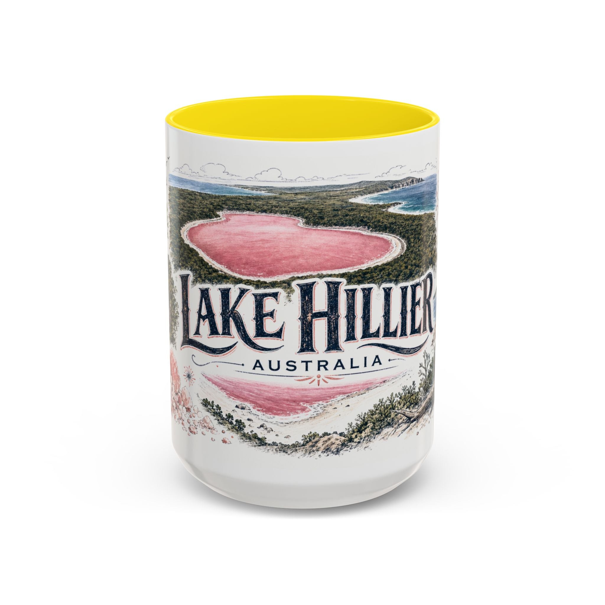 Lake Hillier Mug, Australia Travel Souvenir, Bucket List Gift, Accent Ceramic Coffee Mug 11oz 15oz