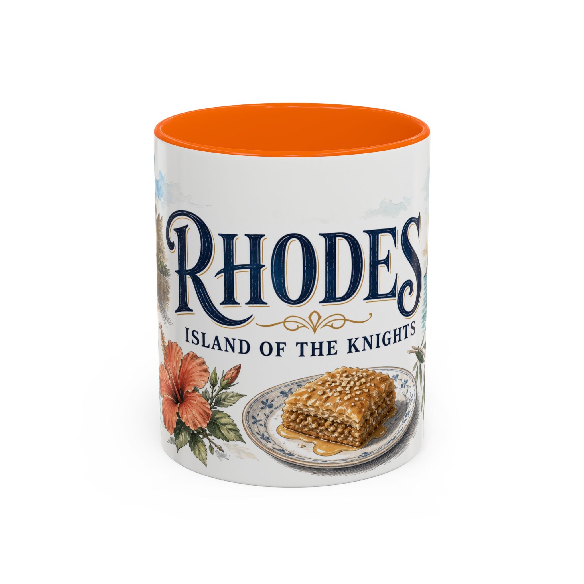 Rhodes Coffee Mug | Greece Travel Souvenir | Vintage Illustrated City Gift | 11 oz 15 oz Accent Mug