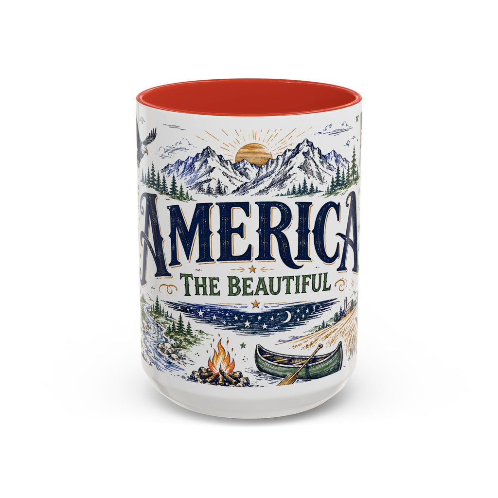 America the Beautiful Coffee Mug | Patriotic USA Gift | Accent Color Ceramic 11oz 15oz