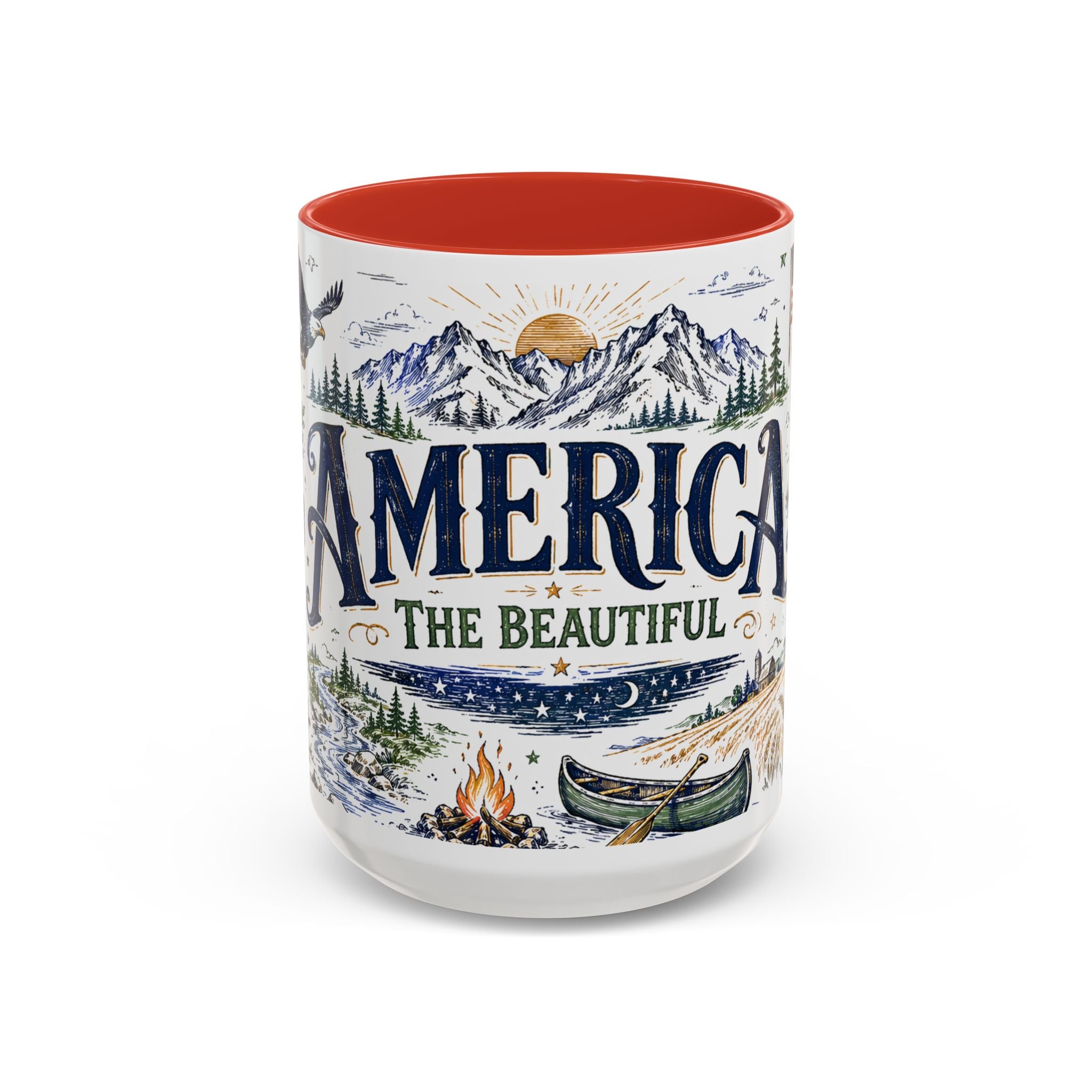 America the Beautiful Coffee Mug | Patriotic USA Gift | Accent Color Ceramic 11oz 15oz