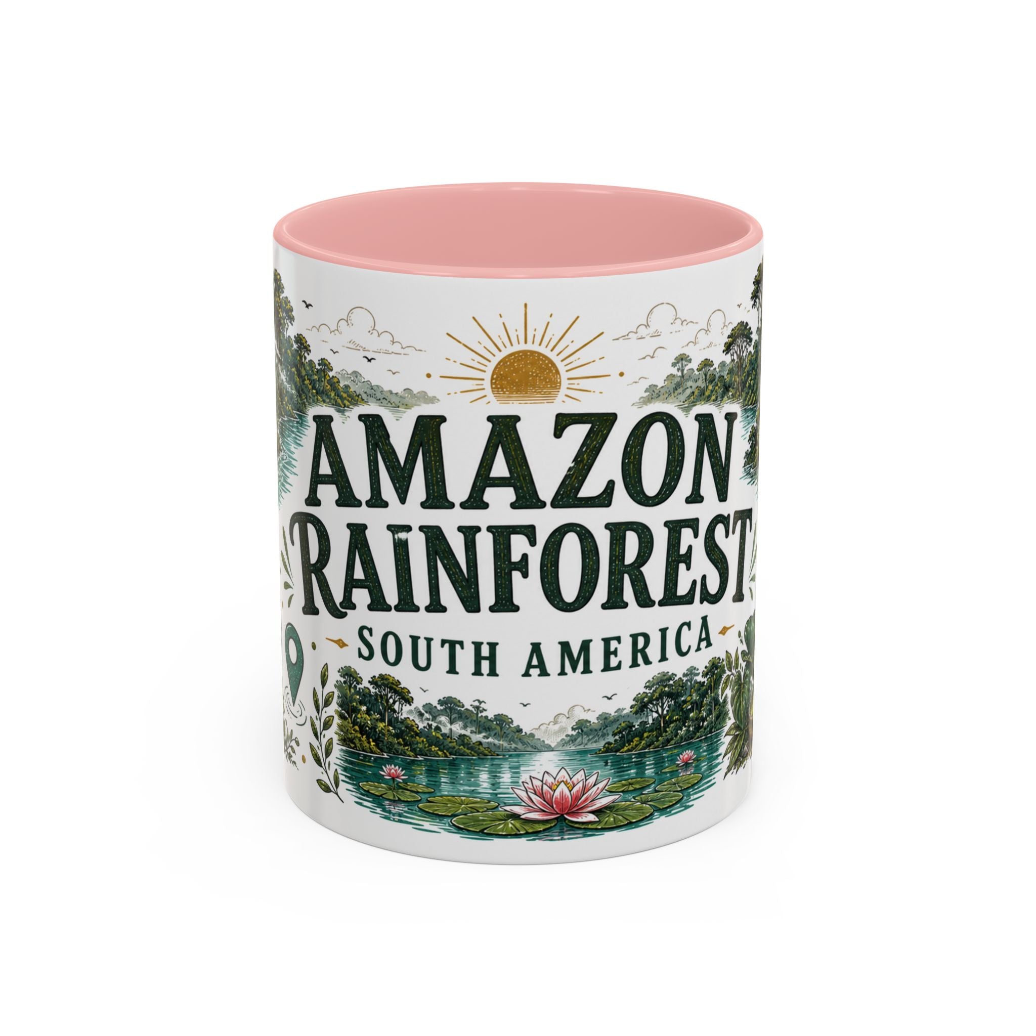 Amazon Rainforest Coffee Mug | Travel Destination Souvenir Gift | Accent Color Ceramic 11oz 15oz
