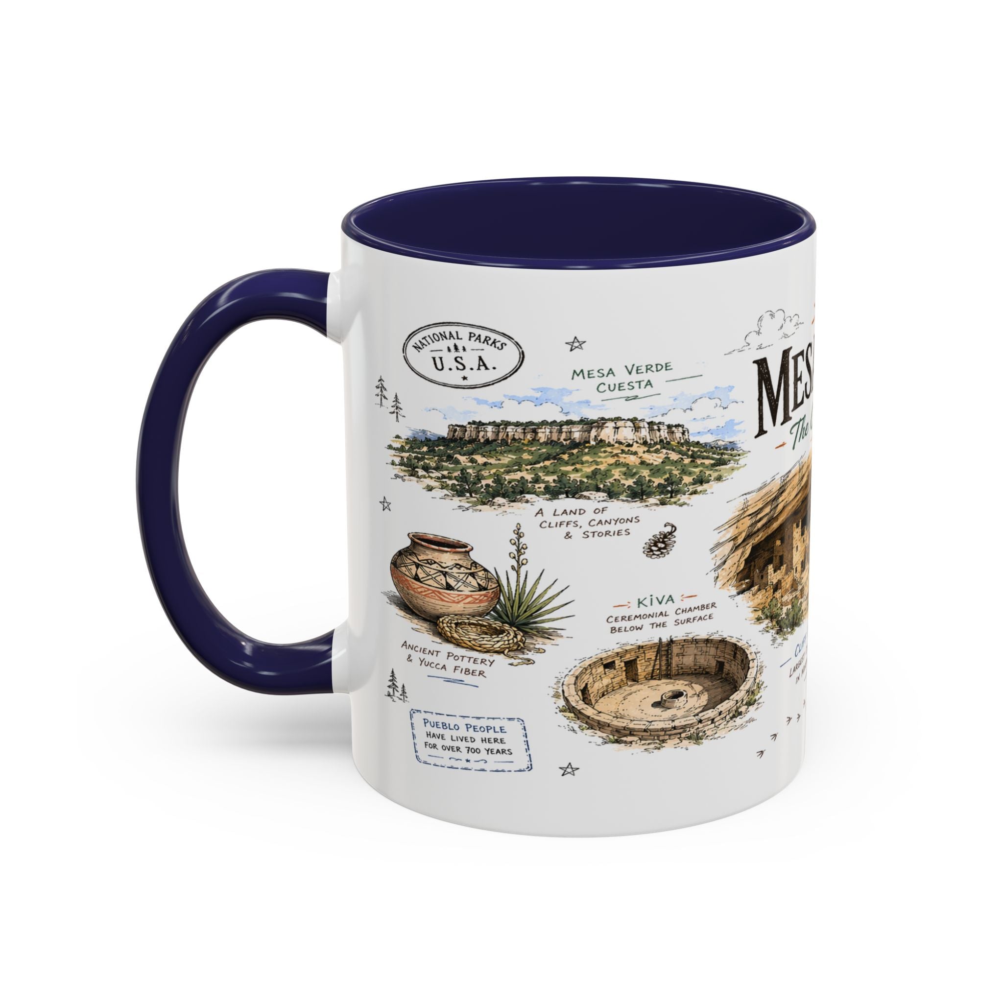Mesa Verde National Park Coffee Mug | Colorado Ancient Cliff Dwellings Gift | Accent Color Ceramic 11oz 15oz