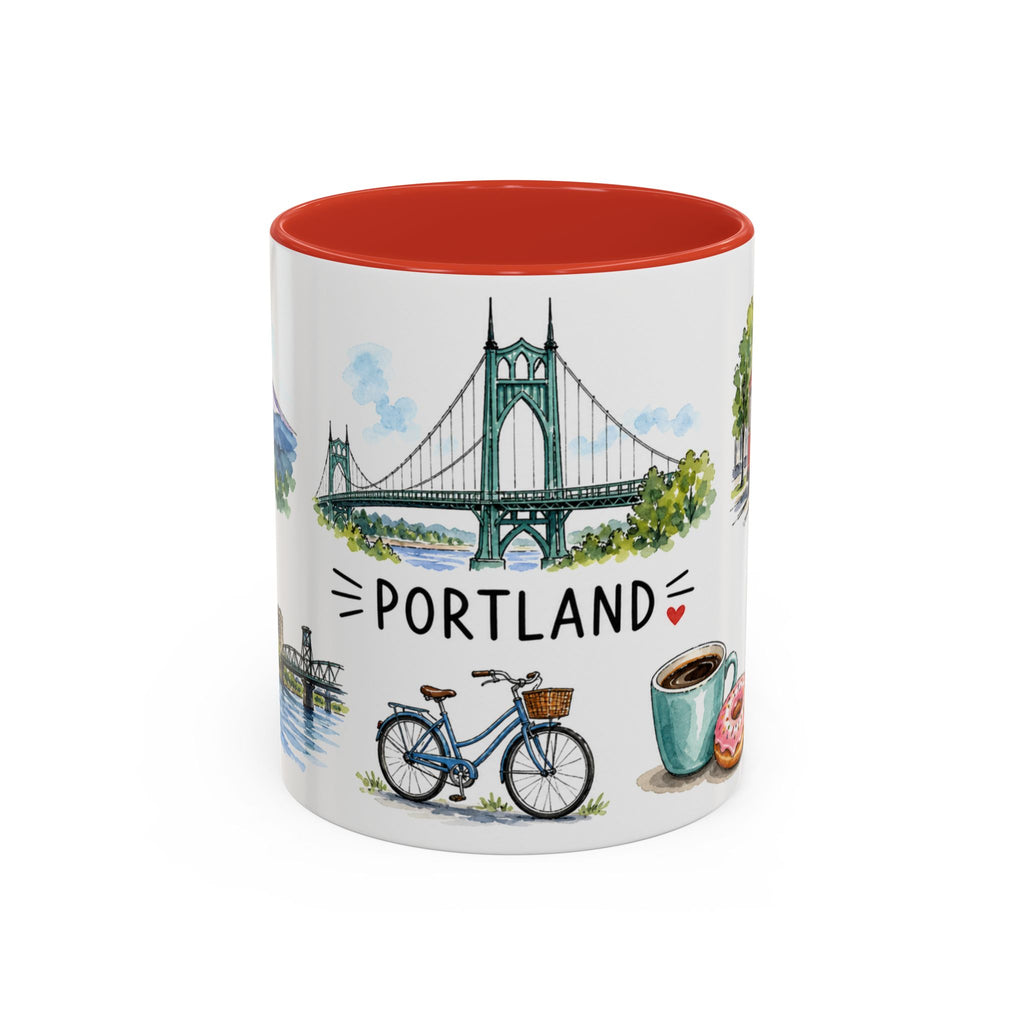 Portland Illustrated Travel Mug | City Souvenir Accent Coffee Mug | 11oz 15oz Ceramic Cup
