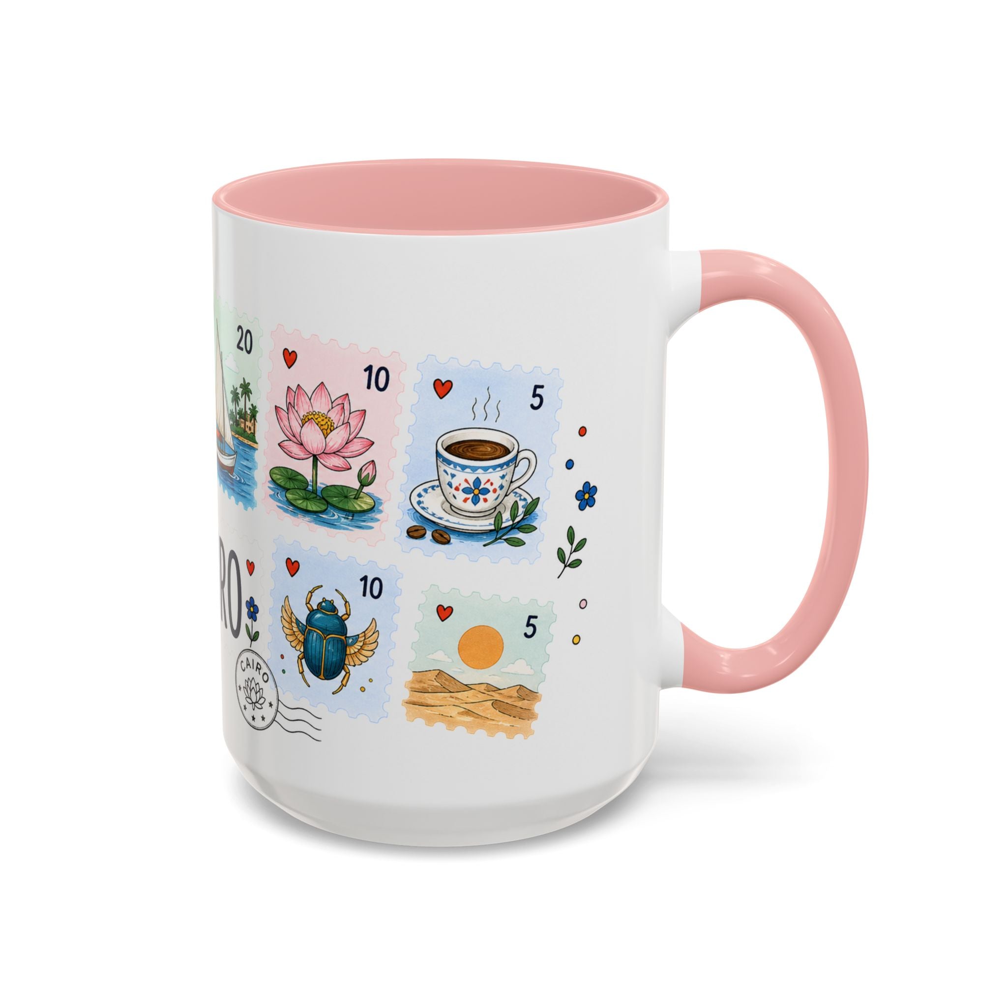 Cairo Coffee Mug | Postage Stamp Collage Mug | Travel Souvenir Accent Cup 11oz 15oz