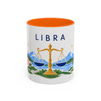 Libra Zodiac Coffee Mug | Scales and Rose Design | Astrology Birthday Gift | 11 oz 15 oz Ceramic Accent Mug