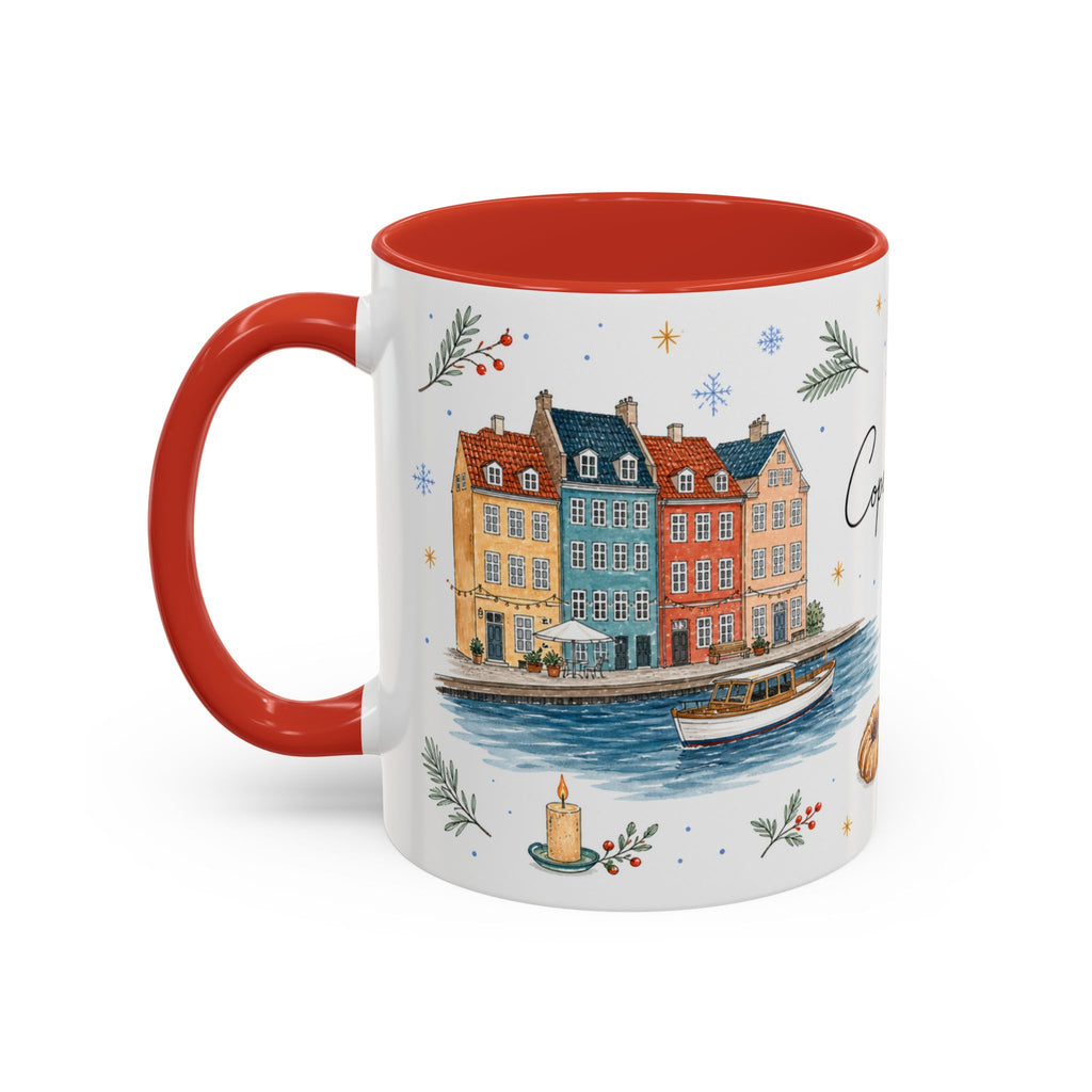 Copenhagen Christmas Mug | Watercolor Travel Souvenir | Holiday Gift | Accent Ceramic Coffee Cup 11oz 15oz