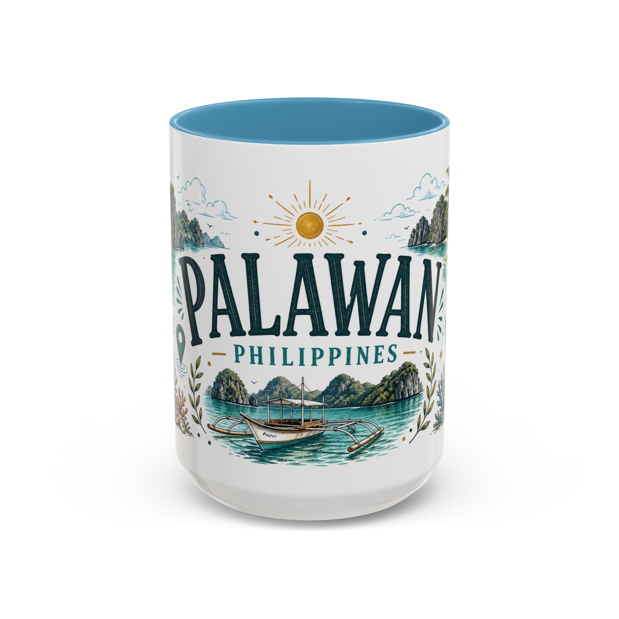 Palawan Coffee Mug | Travel Destination Souvenir Gift | Accent Color Ceramic 11oz 15oz