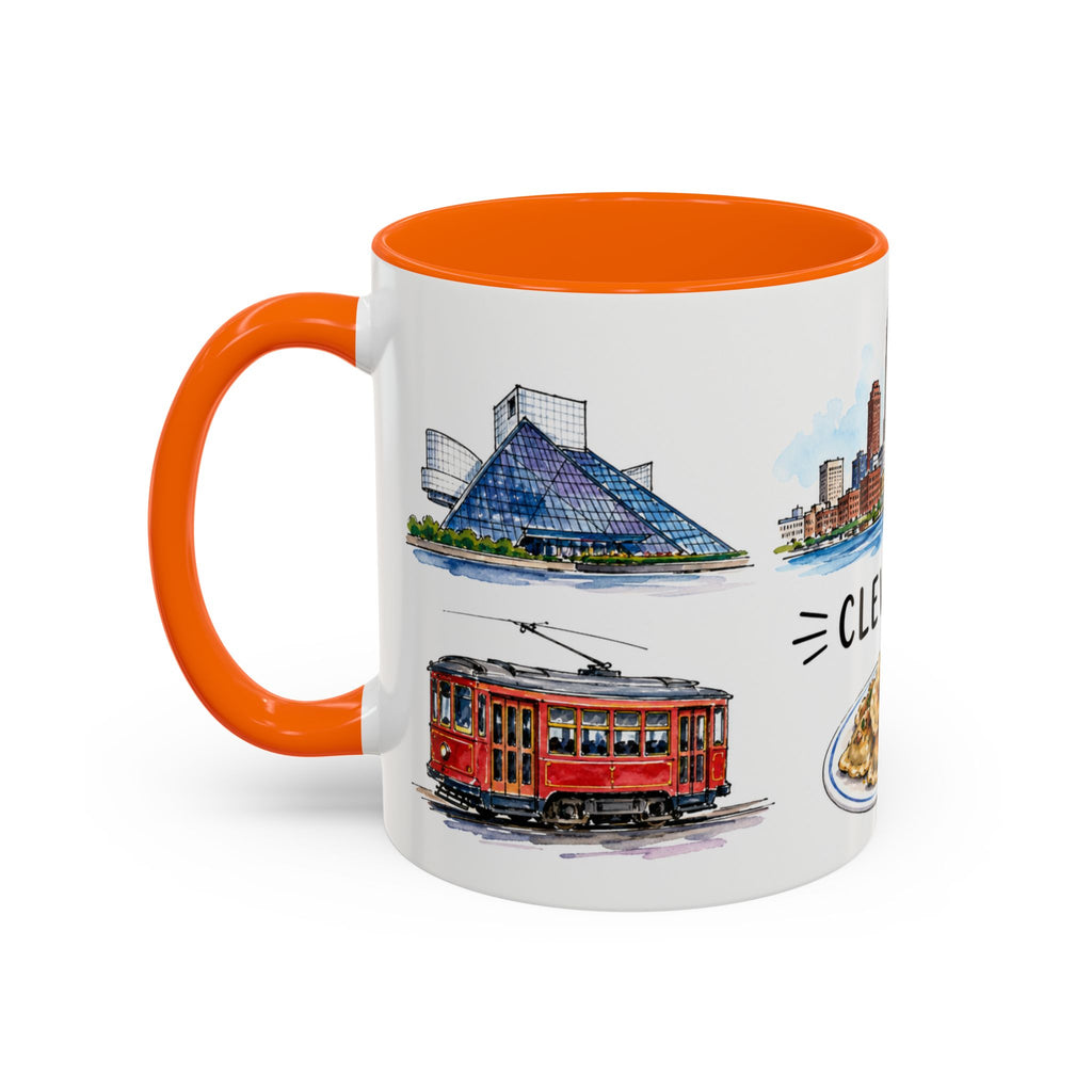Cleveland Illustrated Travel Mug | City Souvenir Accent Coffee Mug | 11oz 15oz Ceramic Cup