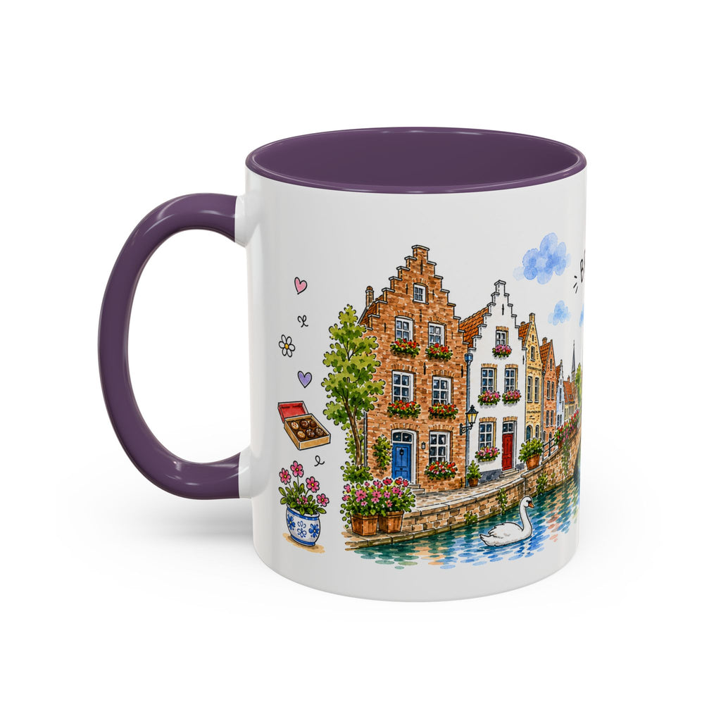 Bruges Illustrated Travel Mug | Belgium Souvenir Accent Coffee Mug | 11oz 15oz Ceramic Cup