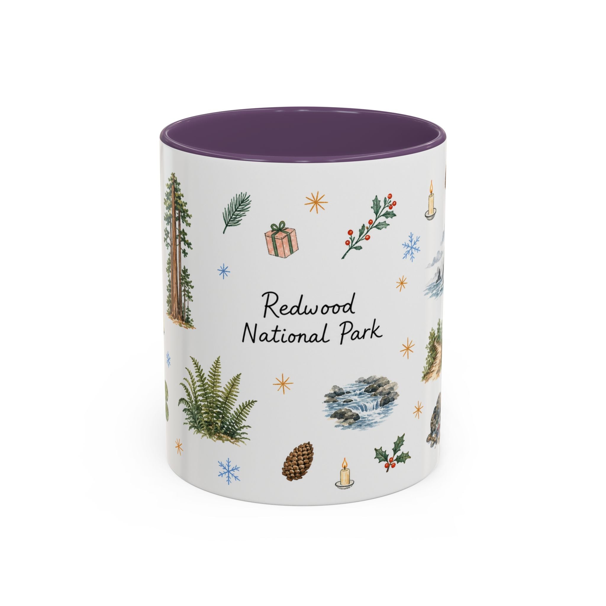Redwood National Park Christmas Mug | Watercolor Travel Souvenir | Holiday Gift | Accent Ceramic Coffee Cup 11oz 15oz