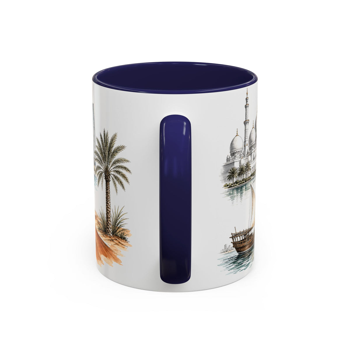 Abu Dhabi Coffee Mug | United Arab Emirates Travel Souvenir | Vintage Illustrated City Gift | 11 oz 15 oz Accent Mug