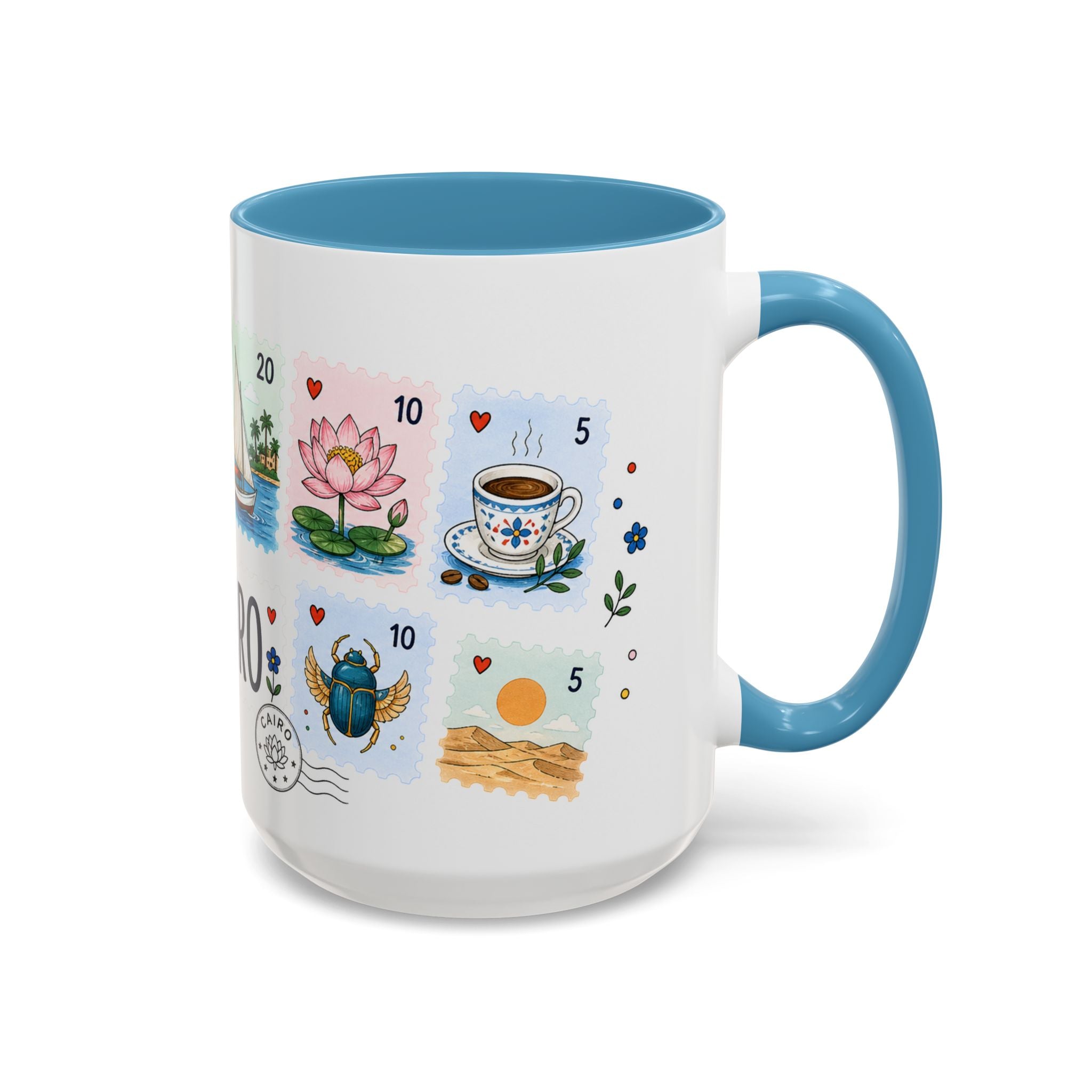 Cairo Coffee Mug | Postage Stamp Collage Mug | Travel Souvenir Accent Cup 11oz 15oz