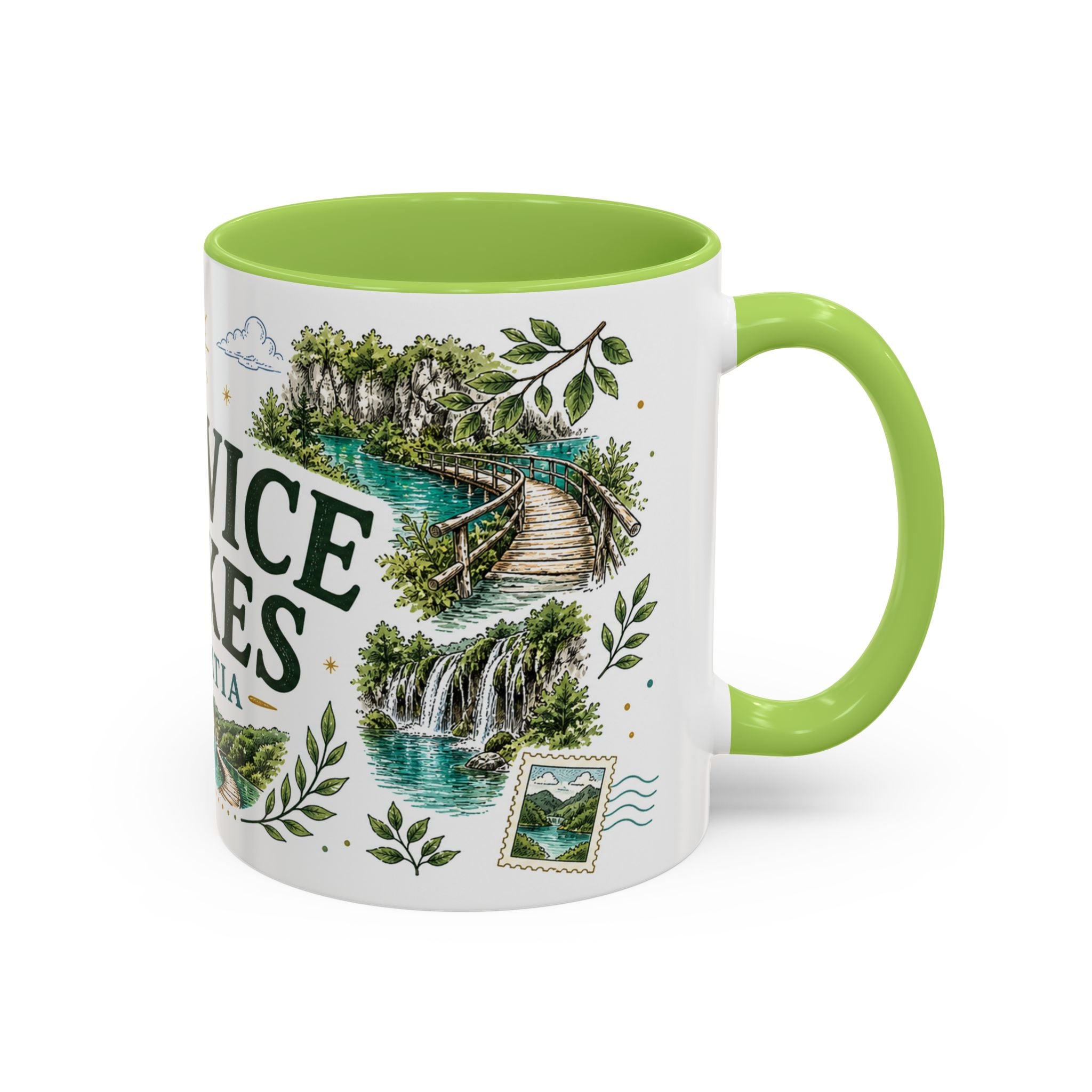 Plitvice Lakes Coffee Mug | Travel Destination Souvenir Gift | Accent Color Ceramic 11oz 15oz