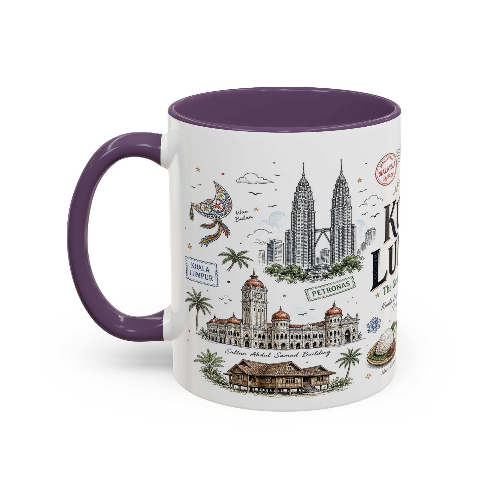 Kuala Lumpur Coffee Mug | Malaysia Souvenir Travel Gift | Accent Color Ceramic 11oz 15oz