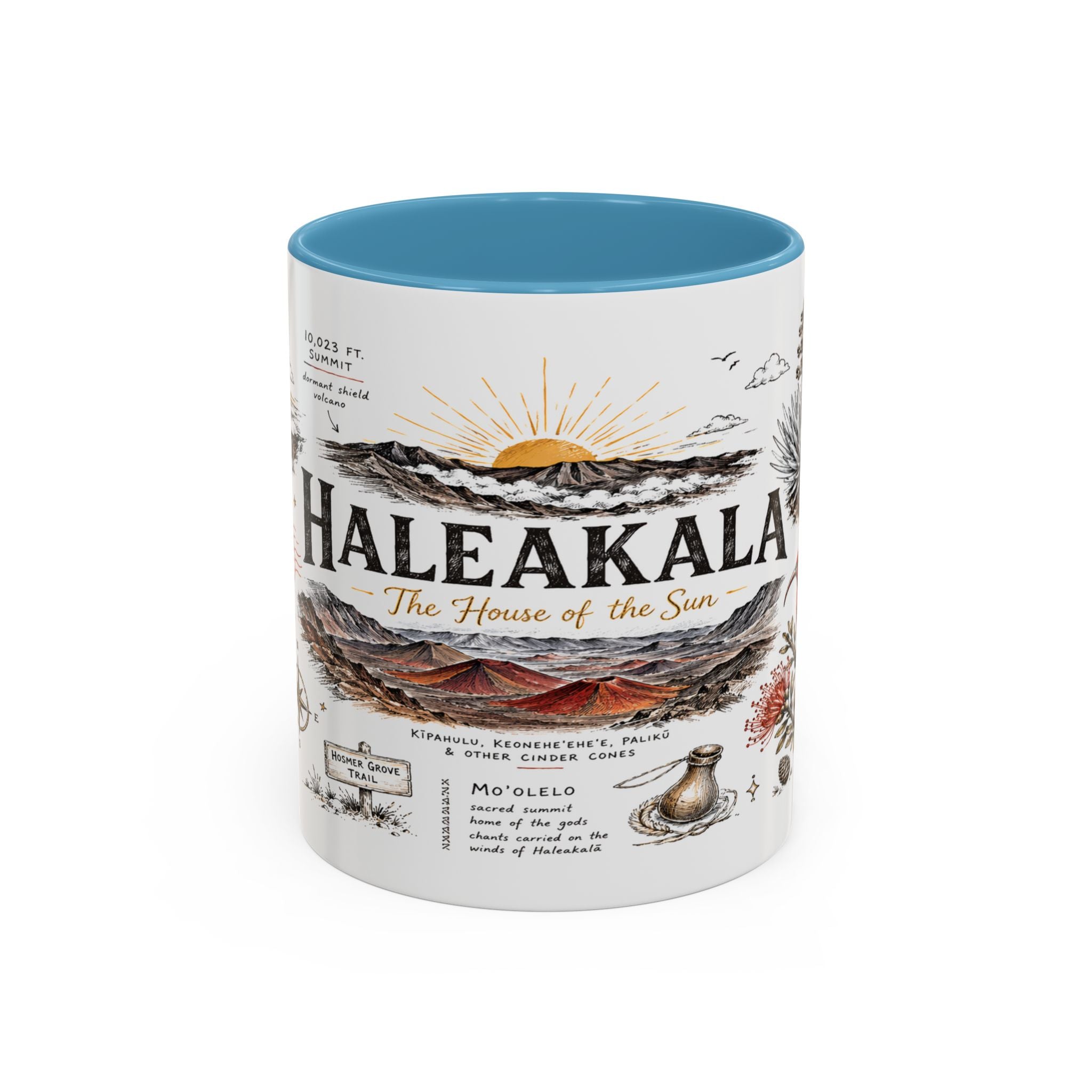 Haleakala National Park Coffee Mug | Hawaii Maui Sunrise Crater Gift | Accent Color Ceramic 11oz 15oz