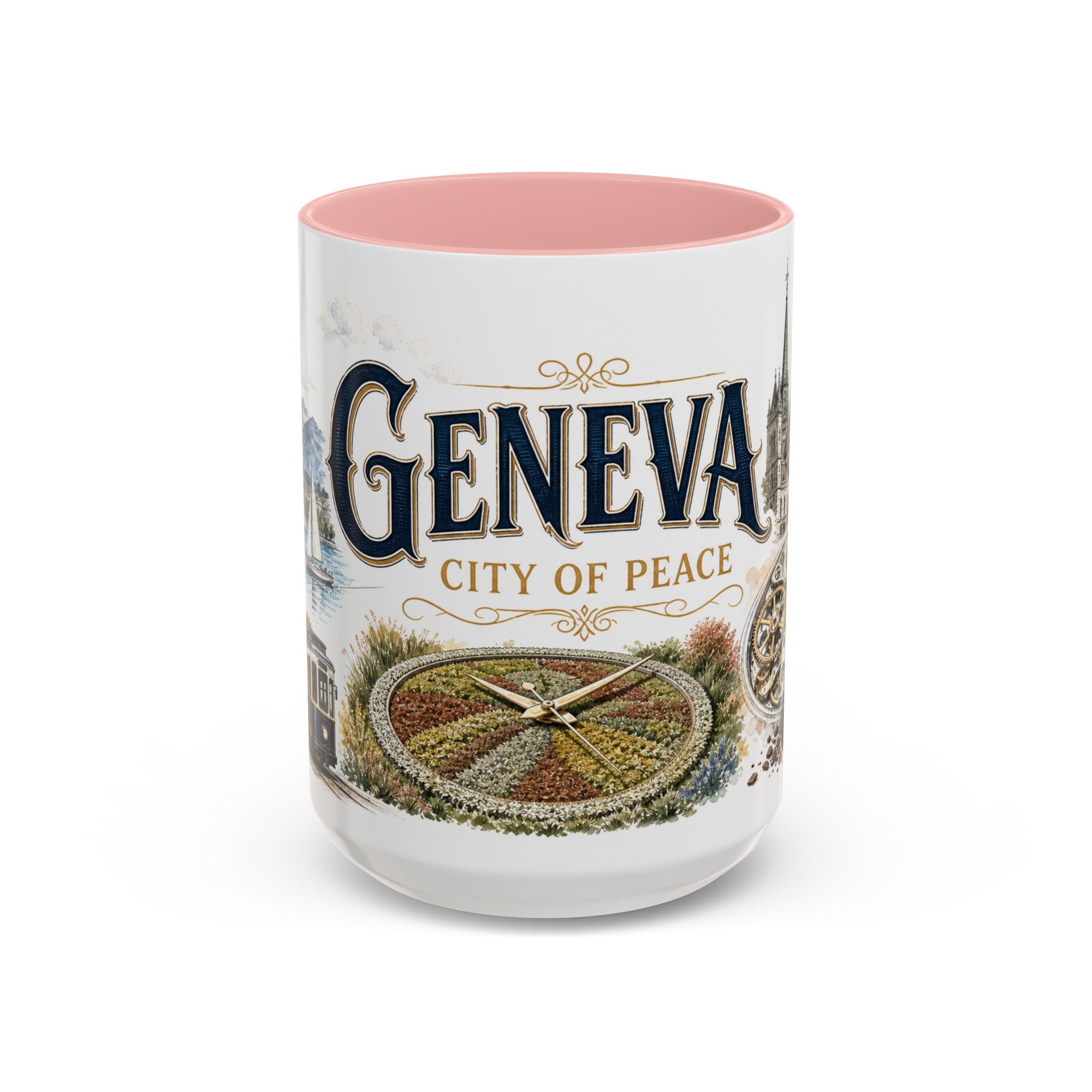Geneva Coffee Mug | Switzerland Travel Souvenir | Vintage Illustrated City Gift | 11 oz 15 oz Accent Mug