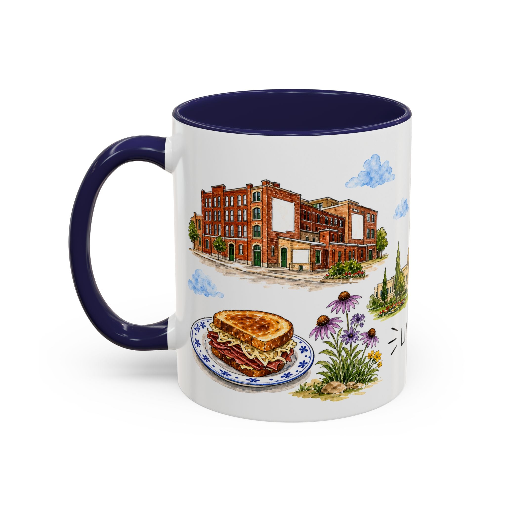 Lincoln Illustrated Travel Mug | City Souvenir Accent Coffee Mug | 11oz 15oz Ceramic Cup