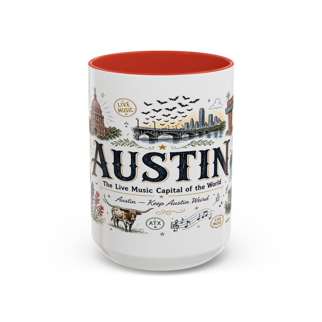 Austin Coffee Mug | Texas Souvenir City Gift | Accent Color Ceramic 11oz 15oz
