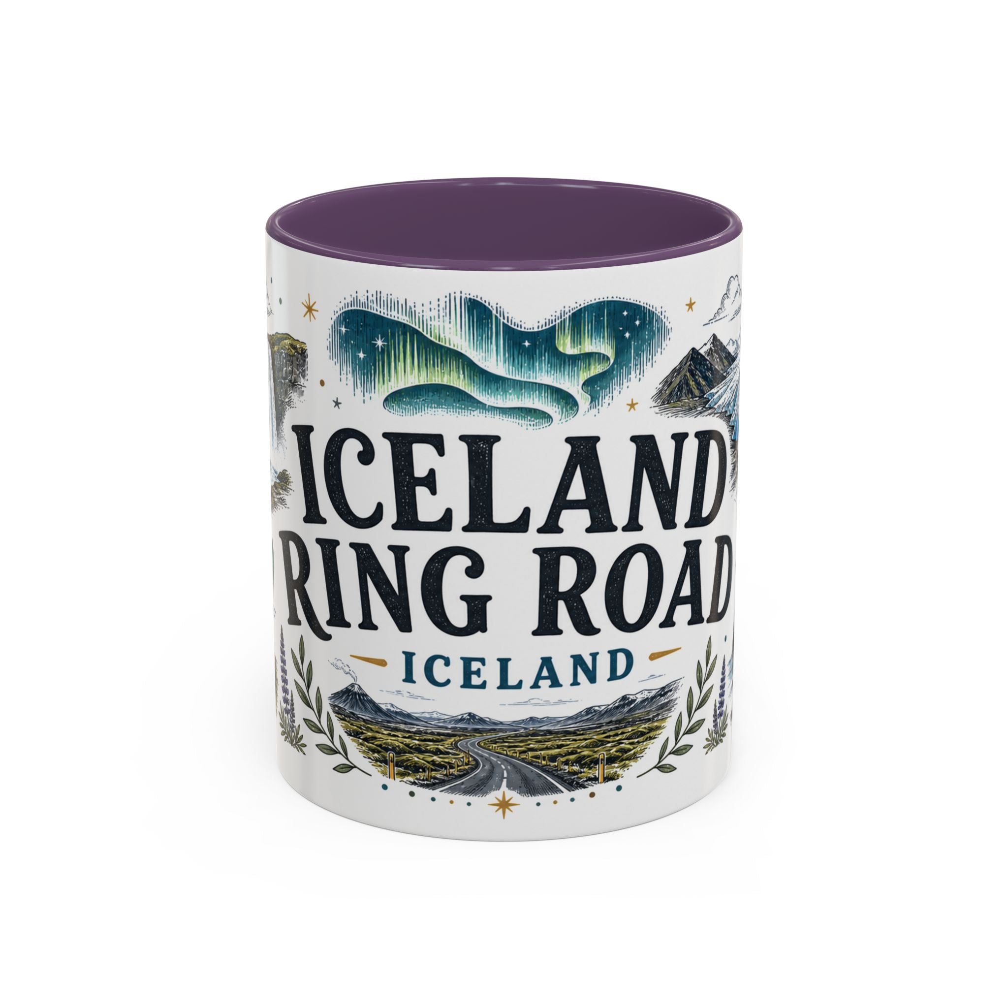 Iceland Ring Road Coffee Mug | Travel Destination Souvenir Gift | Accent Color Ceramic 11oz 15oz