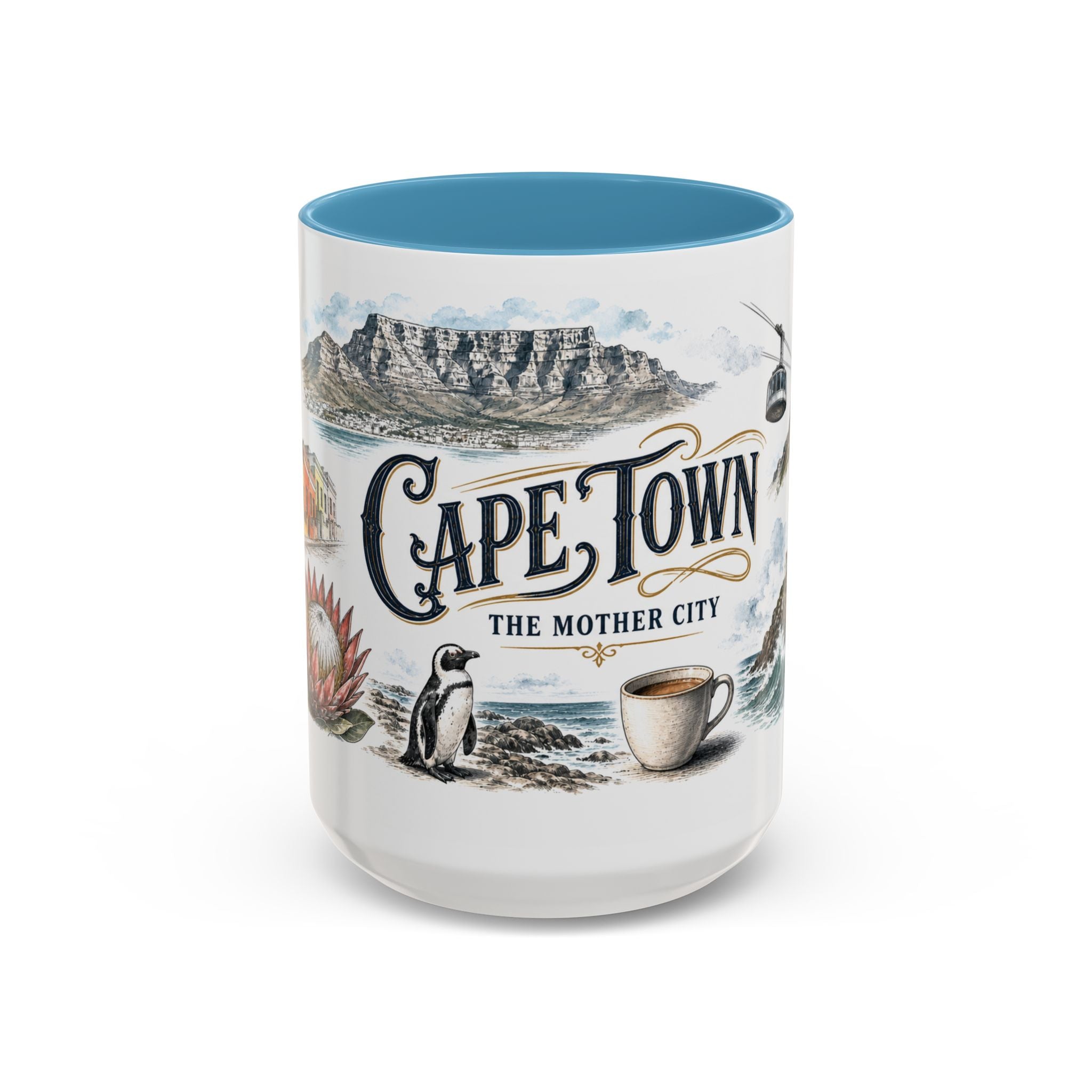Cape Town Coffee Mug | South Africa Travel Souvenir | Vintage Illustrated City Gift | 11 oz 15 oz Accent Mug