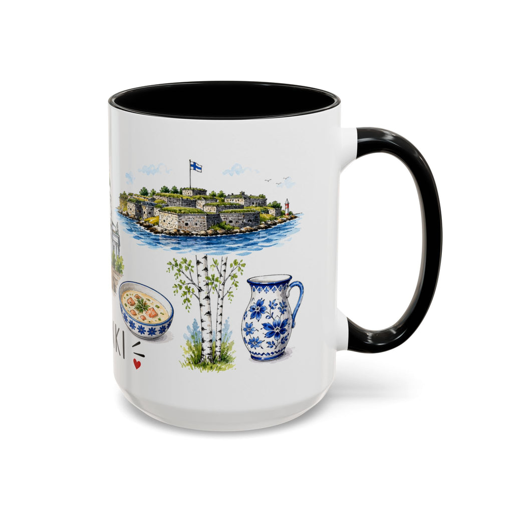 Helsinki Illustrated Travel Mug | City Souvenir Accent Coffee Mug | 11oz 15oz Ceramic Cup