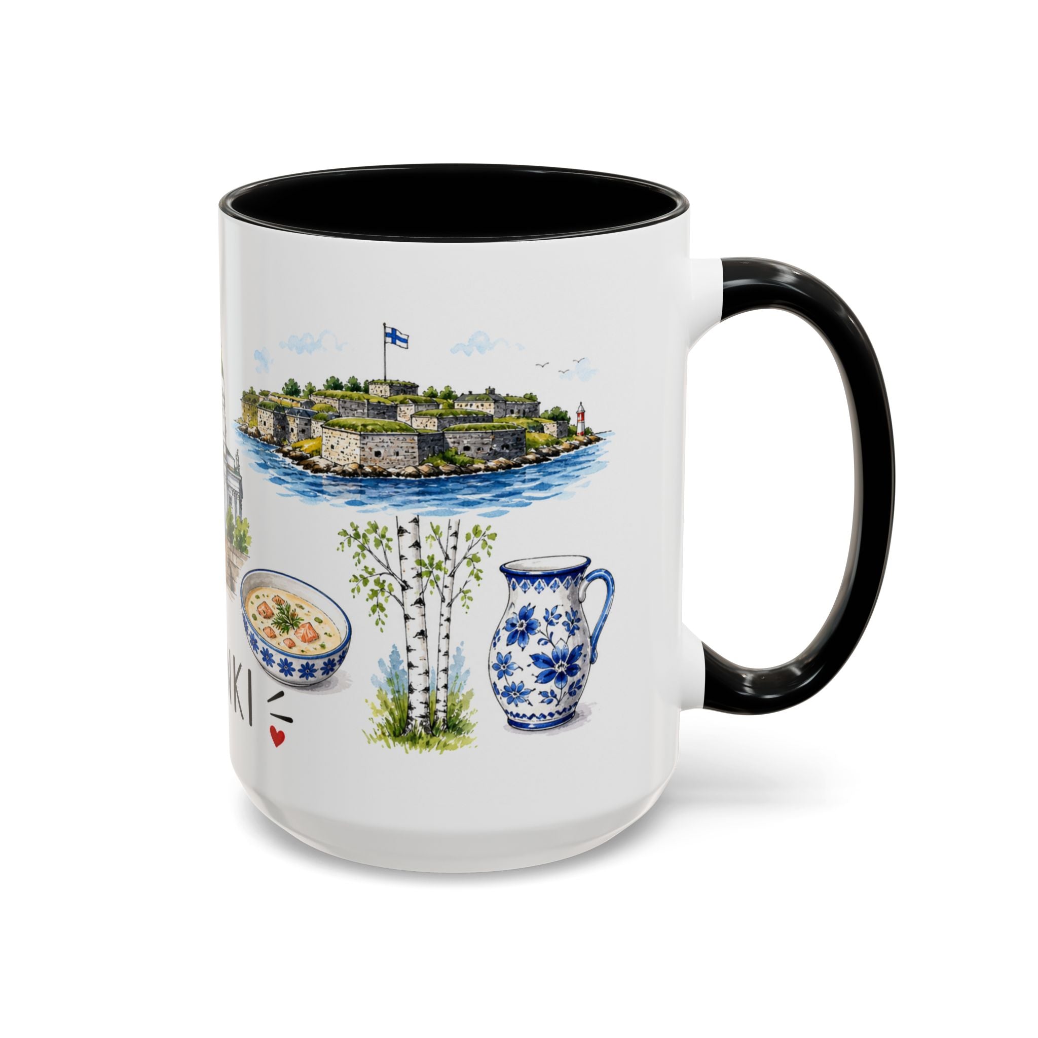 Helsinki Illustrated Travel Mug | City Souvenir Accent Coffee Mug | 11oz 15oz Ceramic Cup