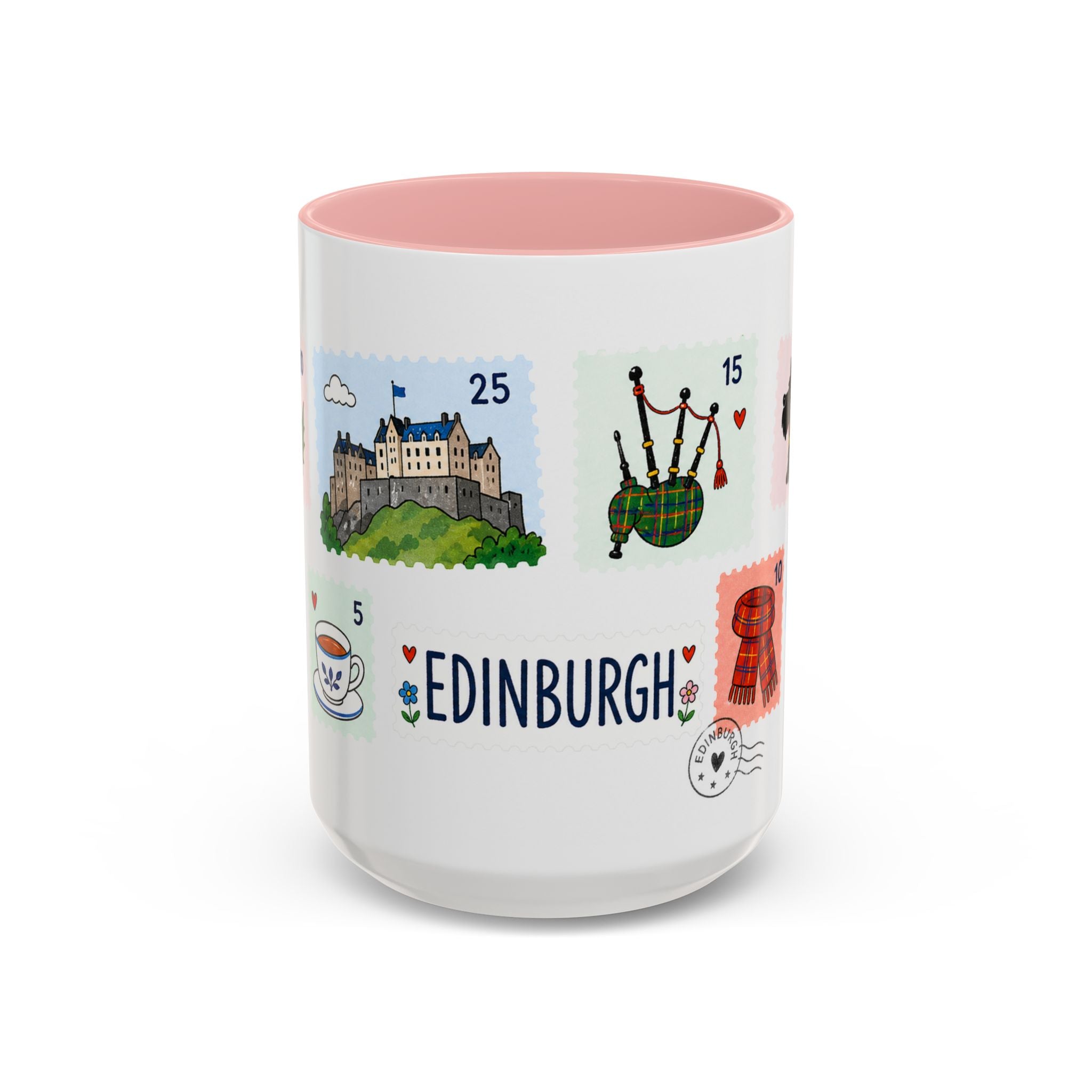 Edinburgh Coffee Mug | Postage Stamp Collage Mug | Travel Souvenir Accent Cup 11oz 15oz