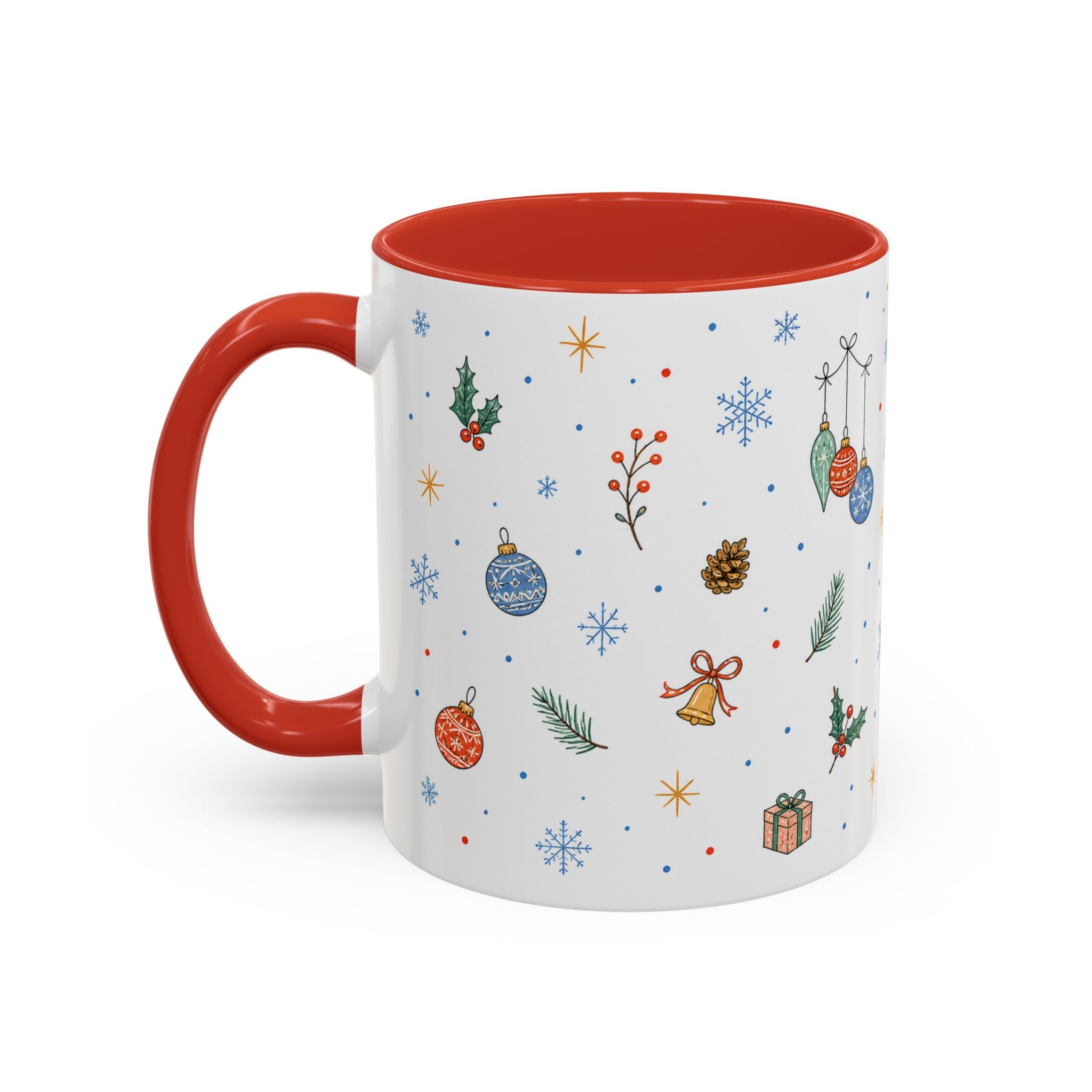 Christmas Ornament Mug | Snowflake Watercolor Holiday Gift | Accent Cup 11oz 15oz