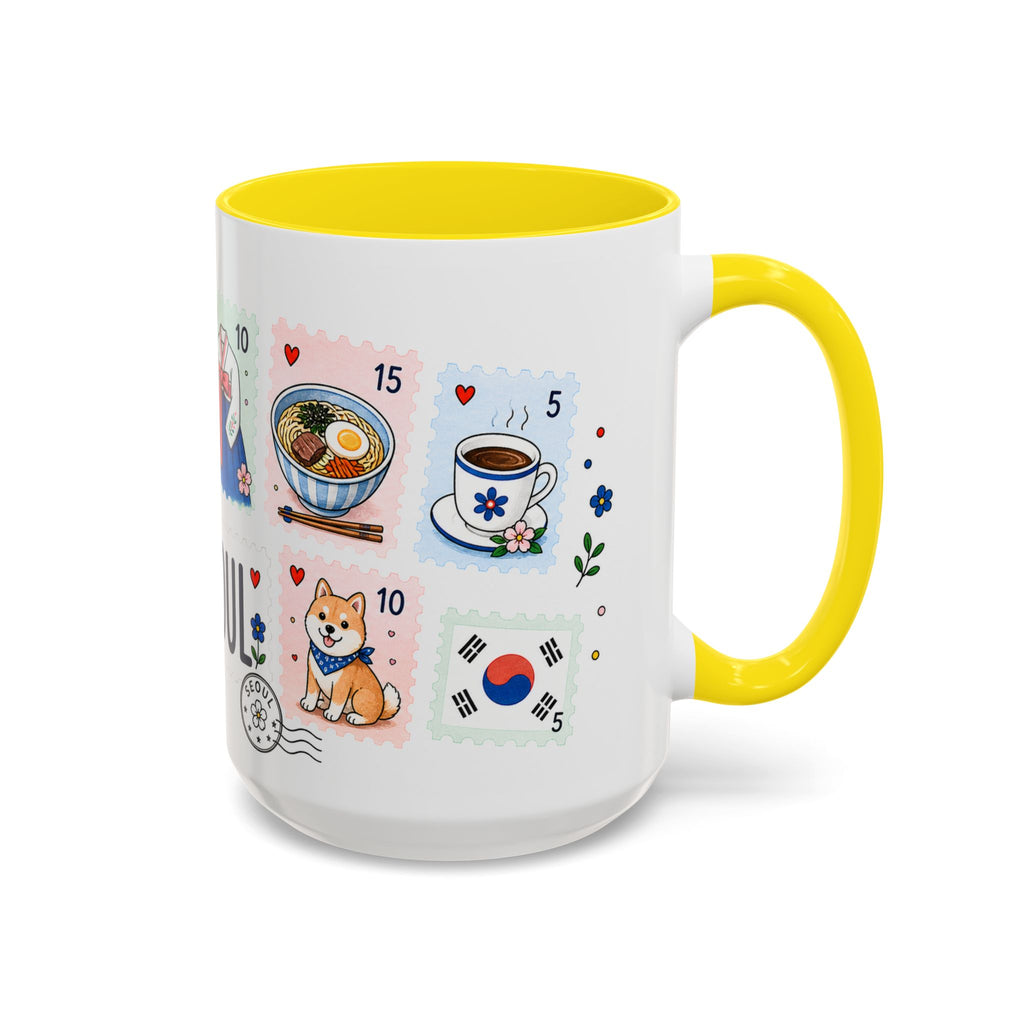 Seoul Coffee Mug | Postage Stamp Collage Mug | Travel Souvenir Accent Cup 11oz 15oz
