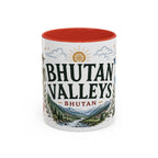 Bhutan Valleys Coffee Mug | Travel Destination Souvenir Gift | Accent Color Ceramic 11oz 15oz