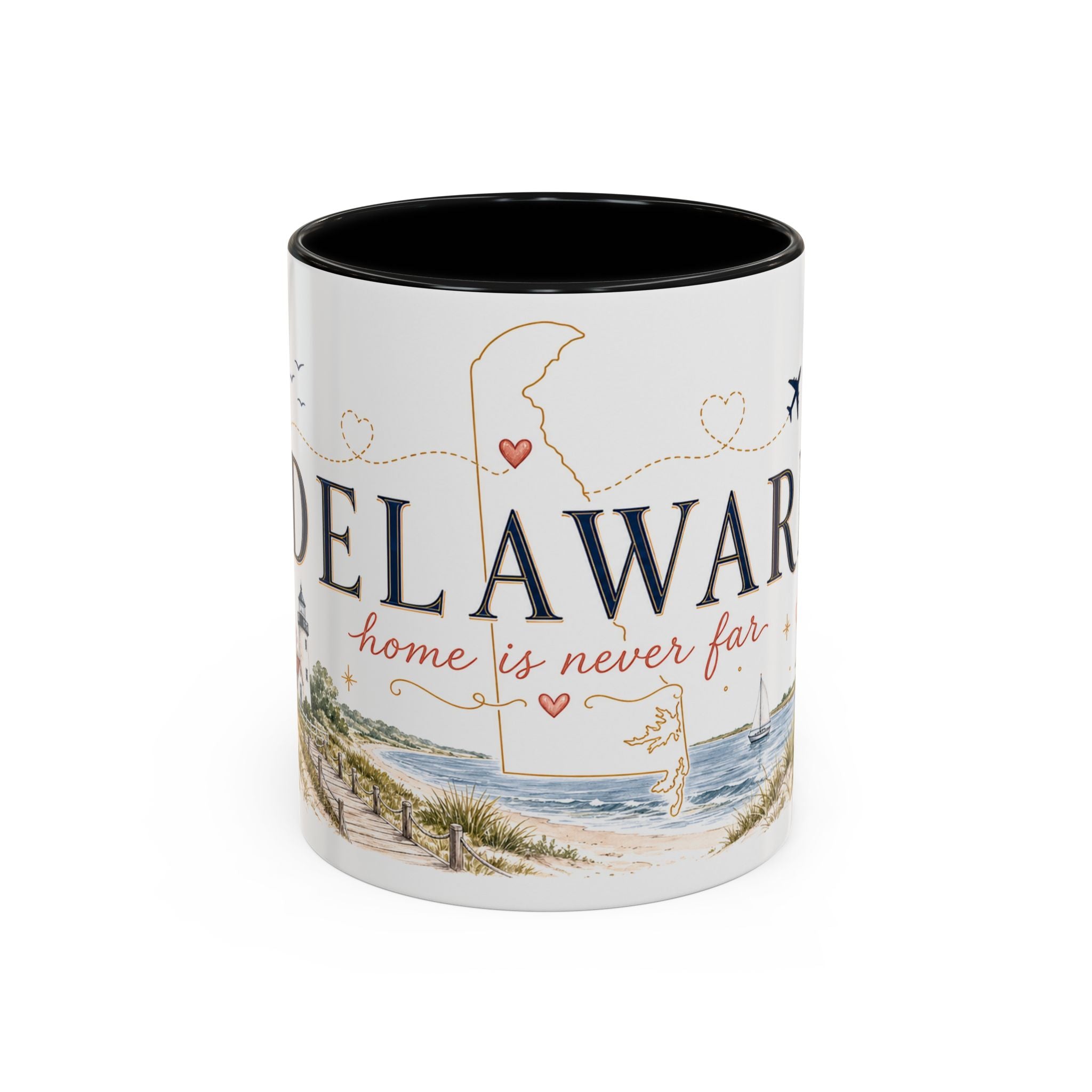 Delaware State Map Mug | Botanical Beach Accent Coffee Cup (11oz/15oz)
