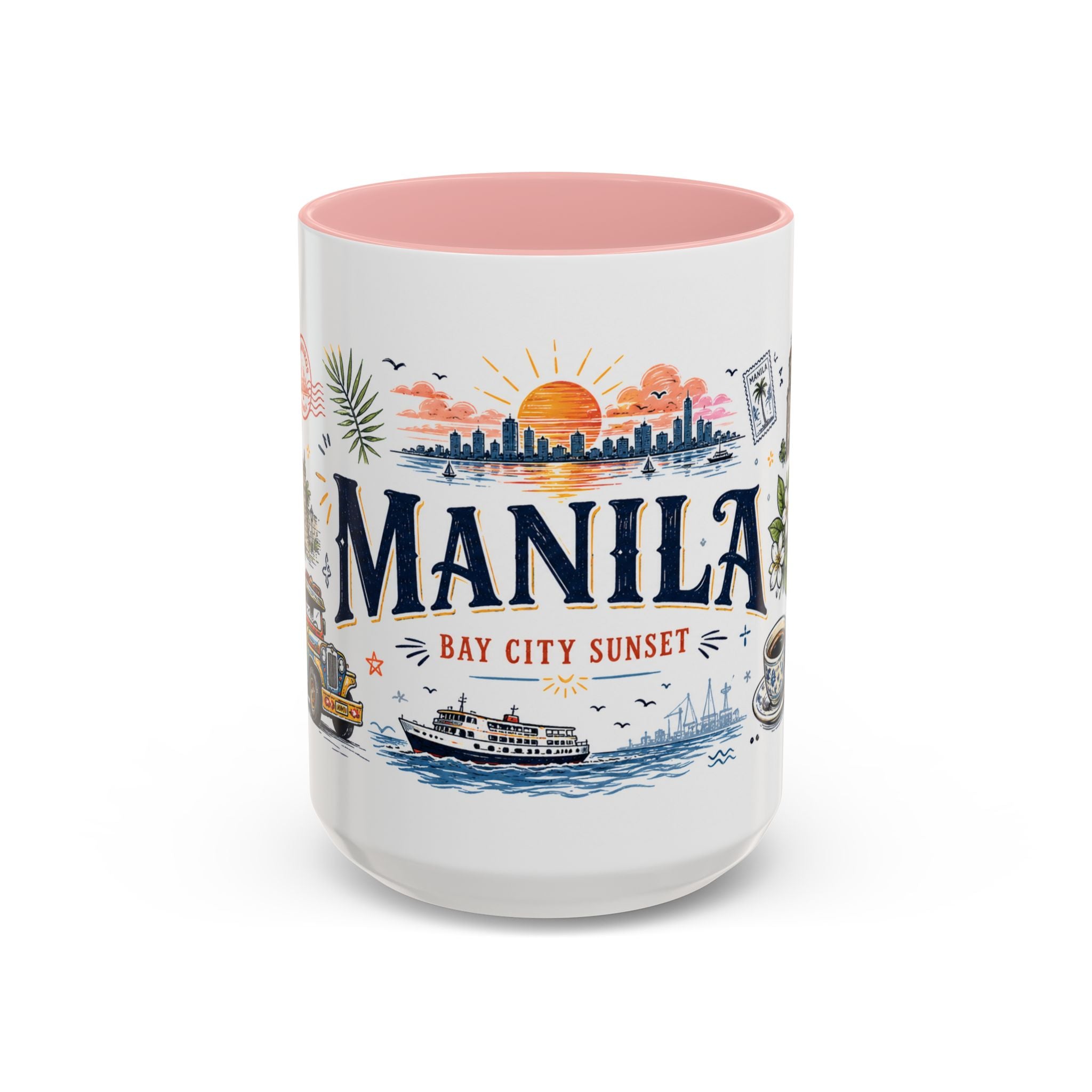 Manila Coffee Mug | Philippines Souvenir Travel Gift | Accent Color Ceramic 11oz 15oz