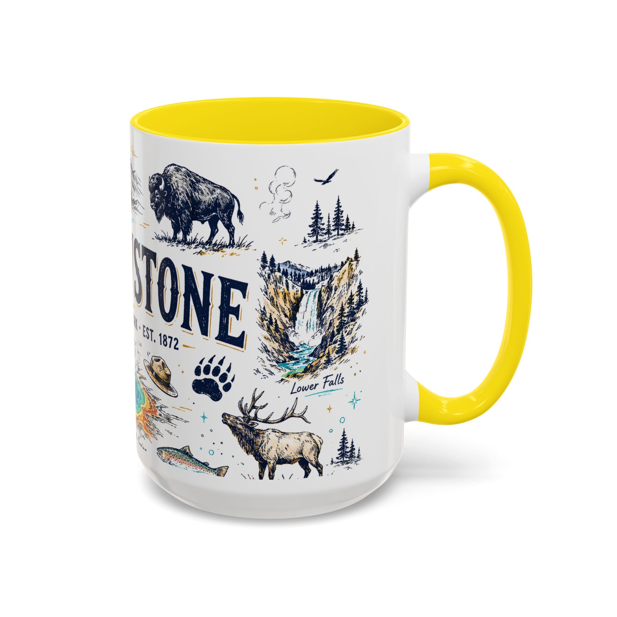 Yellowstone National Park Coffee Mug | Hiking Camping Nature Gift | Accent Color Ceramic 11oz 15oz