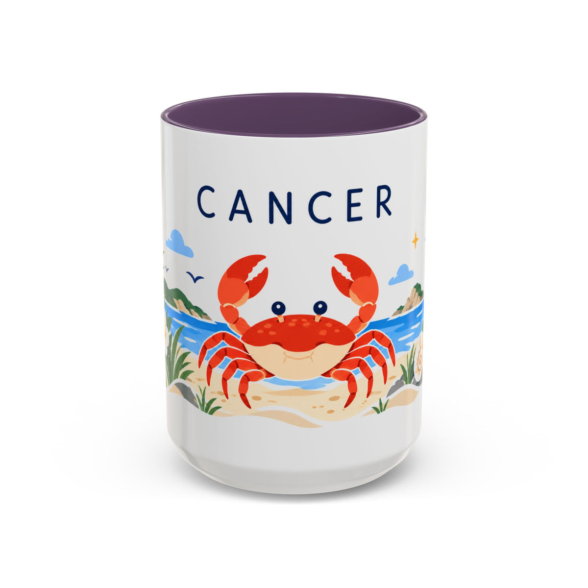 Cancer Zodiac Coffee Mug | Crab and Coastal Design | Astrology Birthday Gift | 11 oz 15 oz Ceramic Accent Mug