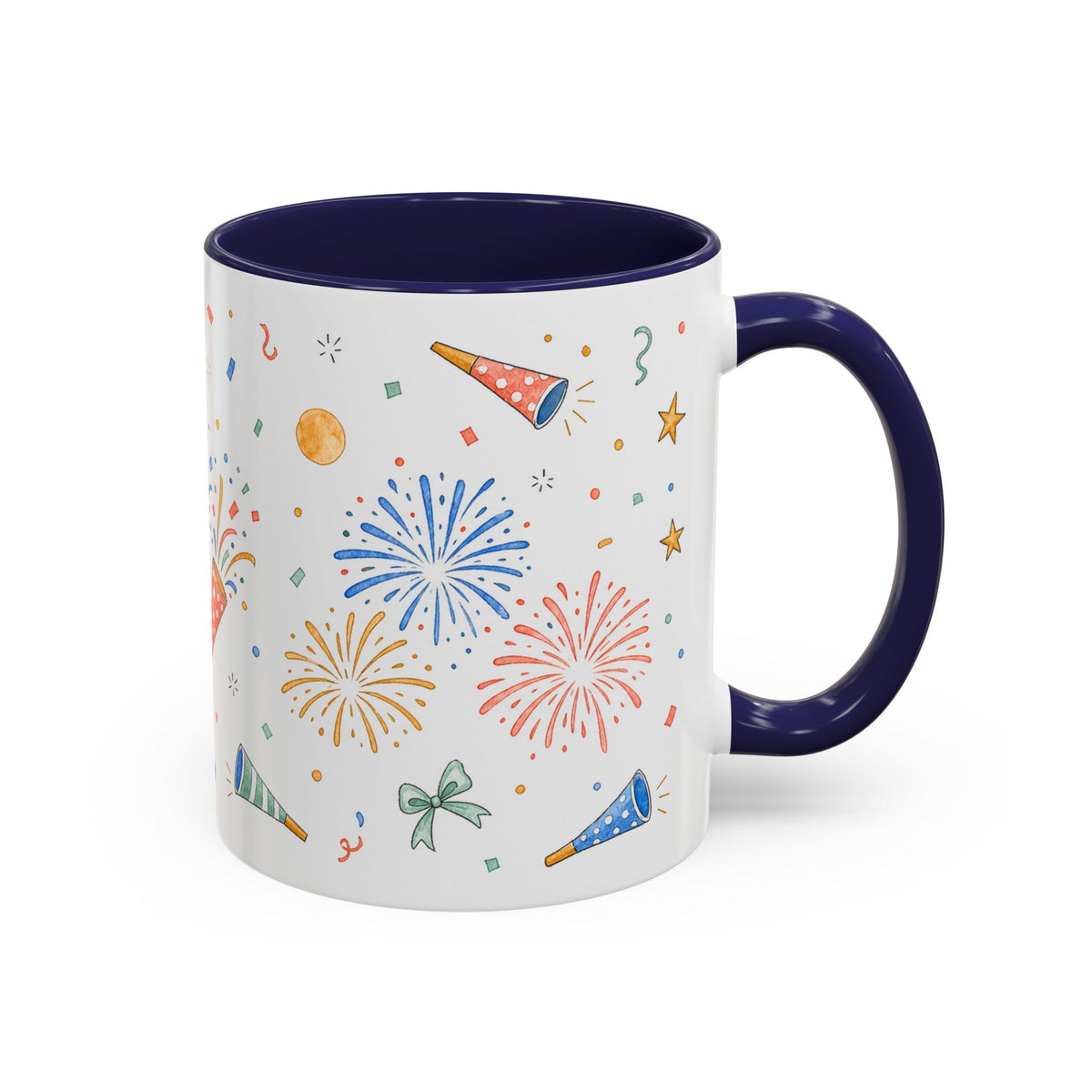 New Year Confetti Mug | Party Popper Watercolor Celebration Gift | Accent Cup 11oz 15oz