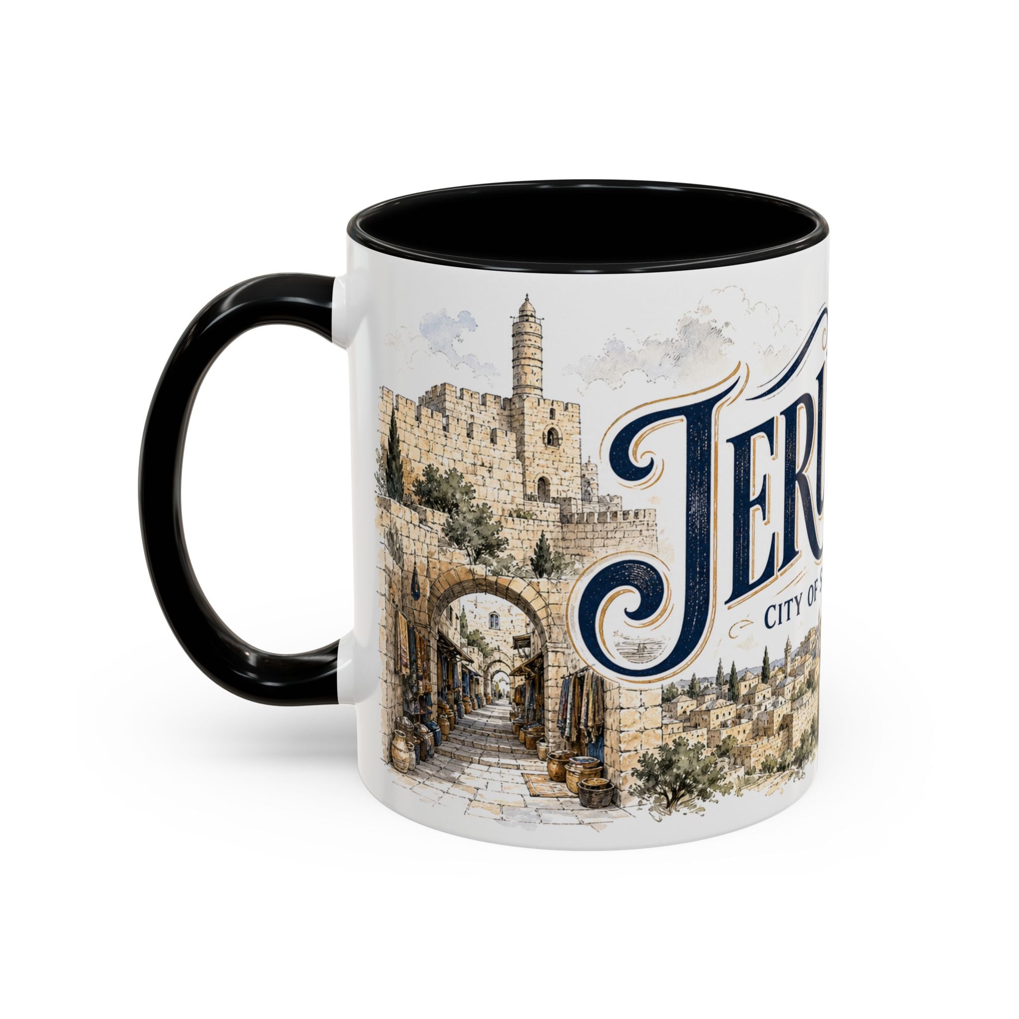 Jerusalem Coffee Mug | Jerusalem region Travel Souvenir | Vintage Illustrated City Gift | 11 oz 15 oz Accent Mug