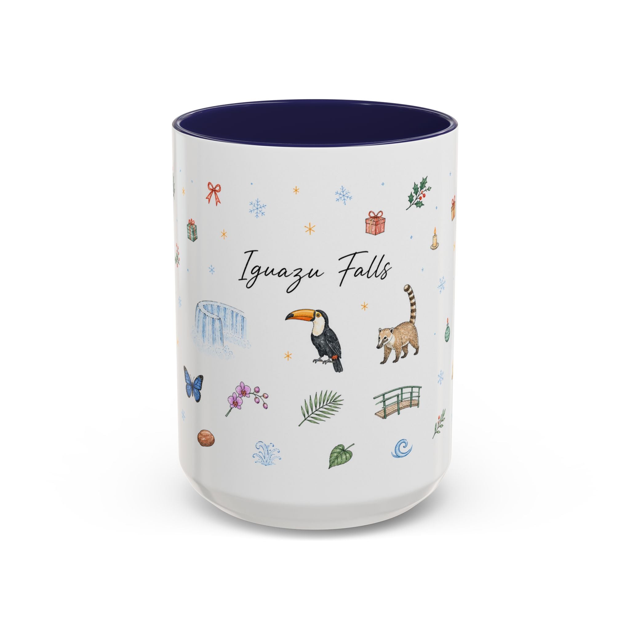 Iguazu Falls Christmas Mug | Watercolor Travel Souvenir | Holiday Gift | Accent Ceramic Coffee Cup 11oz 15oz