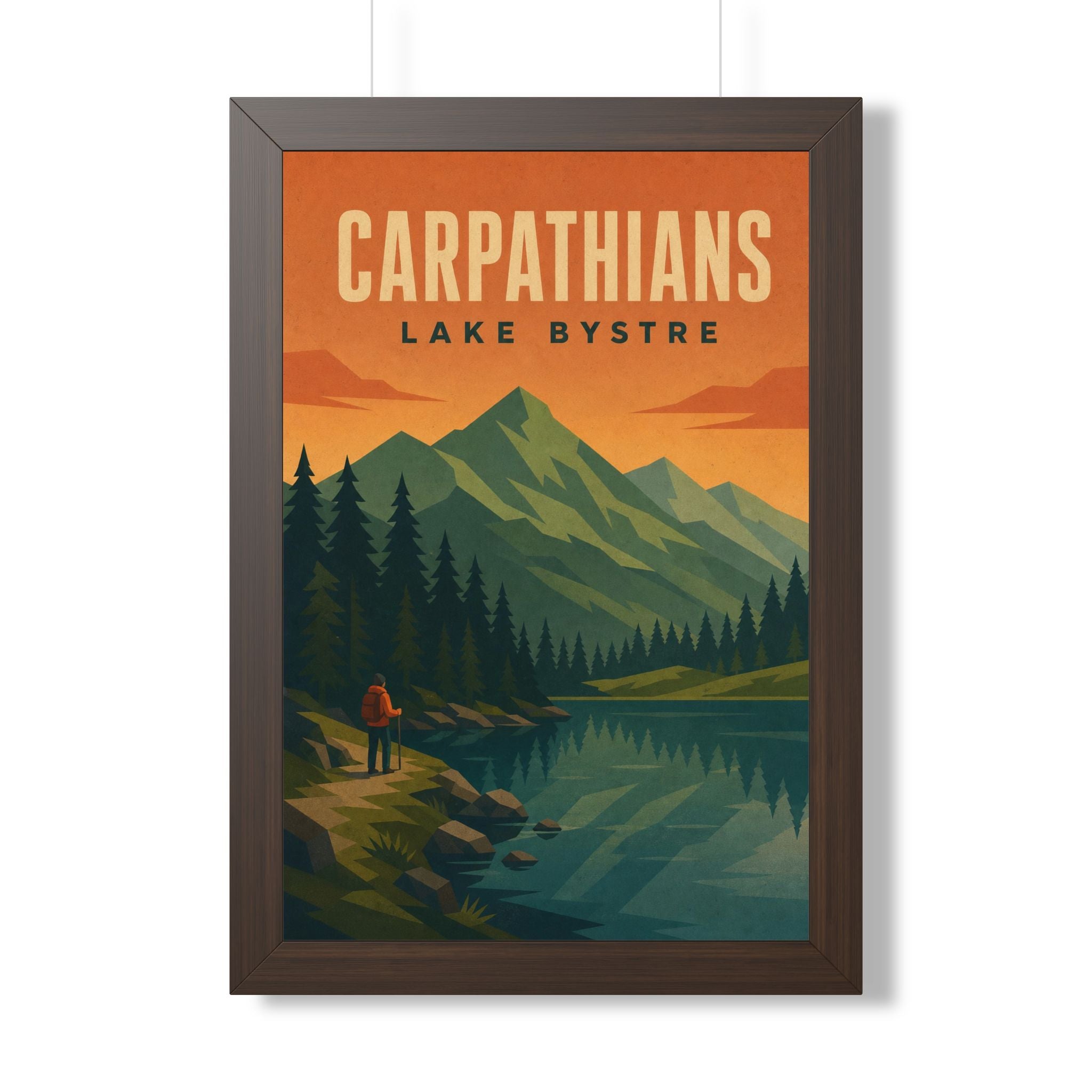 Carpathian Mountains Europe Framed Poster | Vintage Travel Wall Art | Black Walnut White Frame | 16x24 20x30