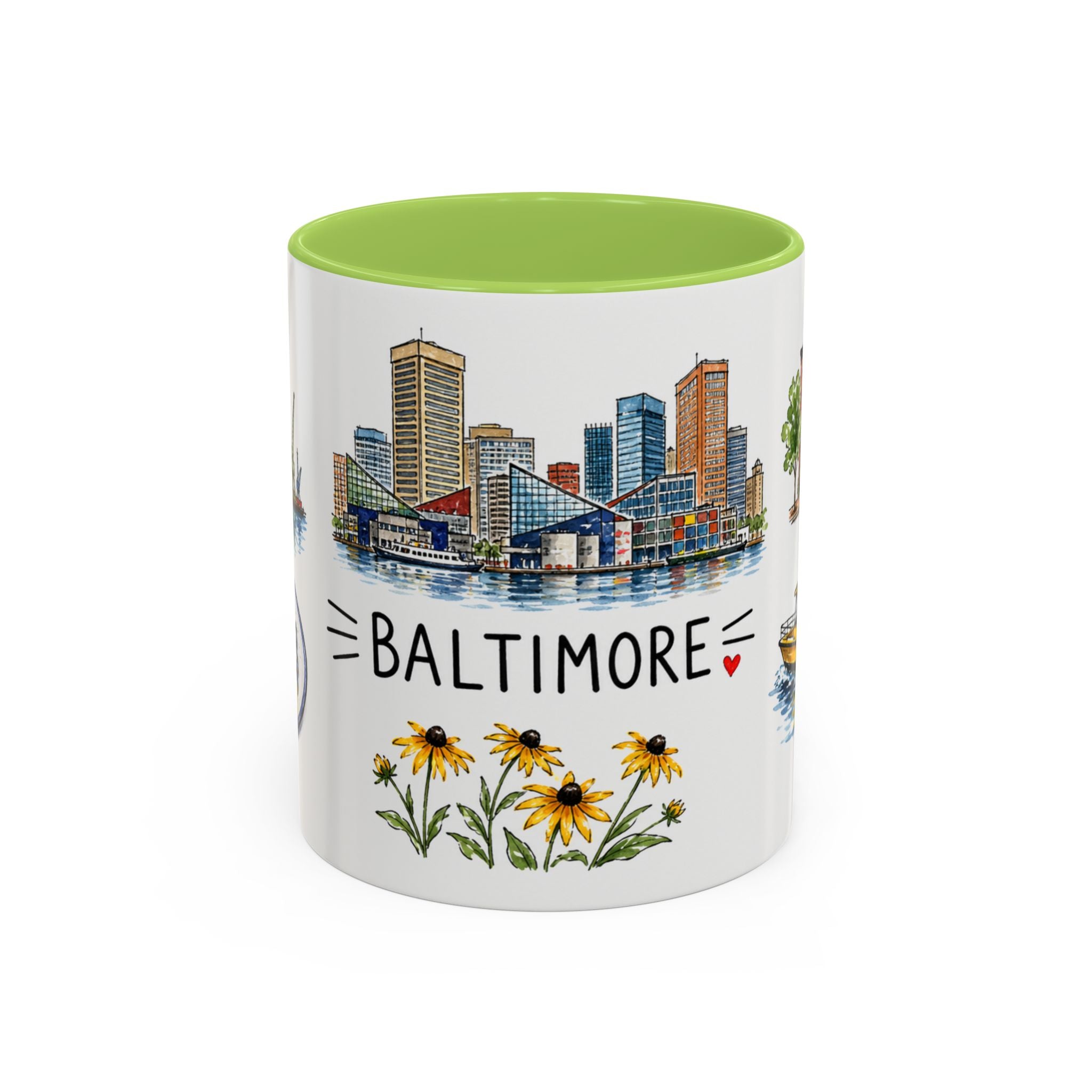 Baltimore Illustrated Travel Mug | City Souvenir Accent Coffee Mug | 11oz 15oz Ceramic Cup