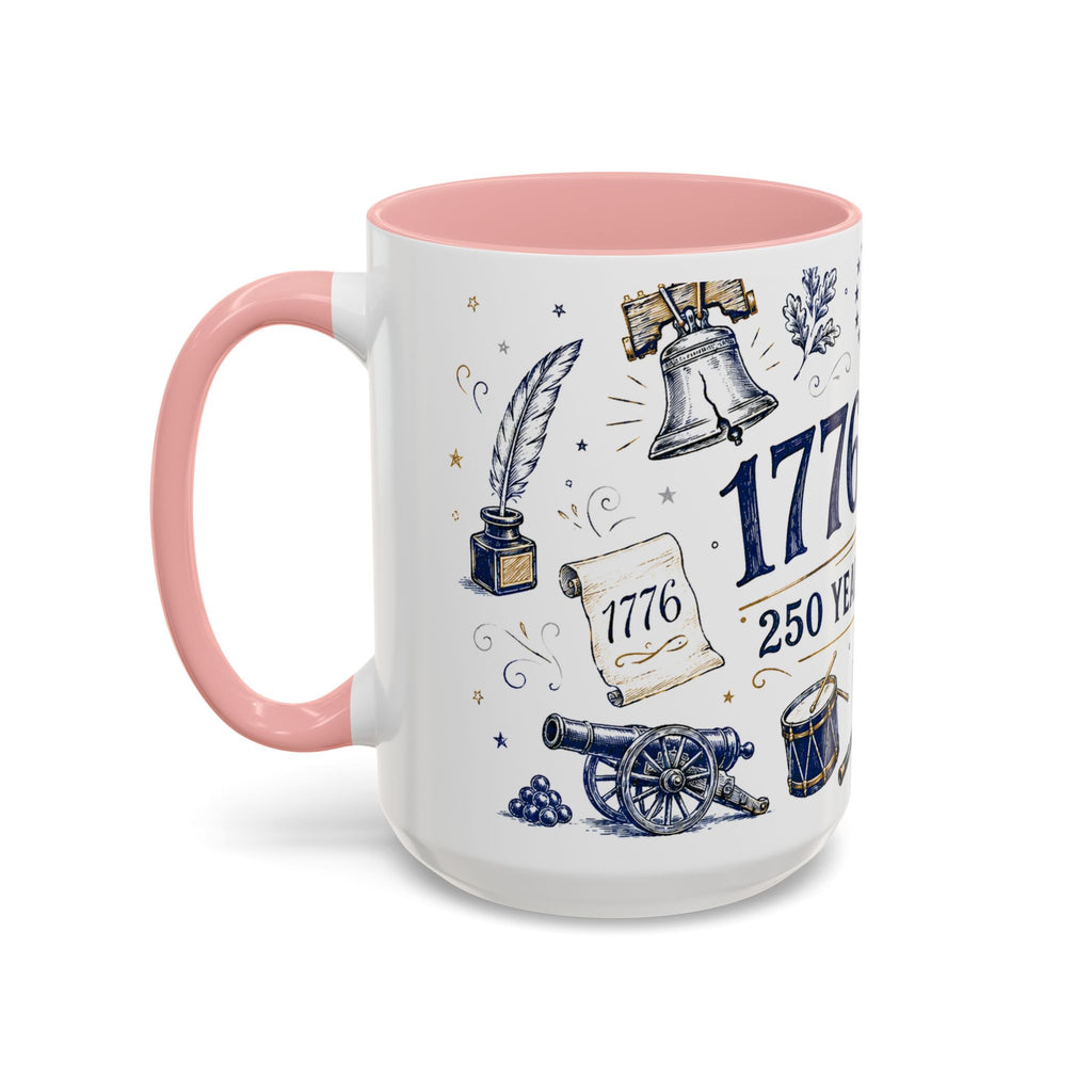 America 250 Coffee Mug | 1776-2026 Patriotic 4th of July Gift | Accent Color Ceramic 11oz 15oz