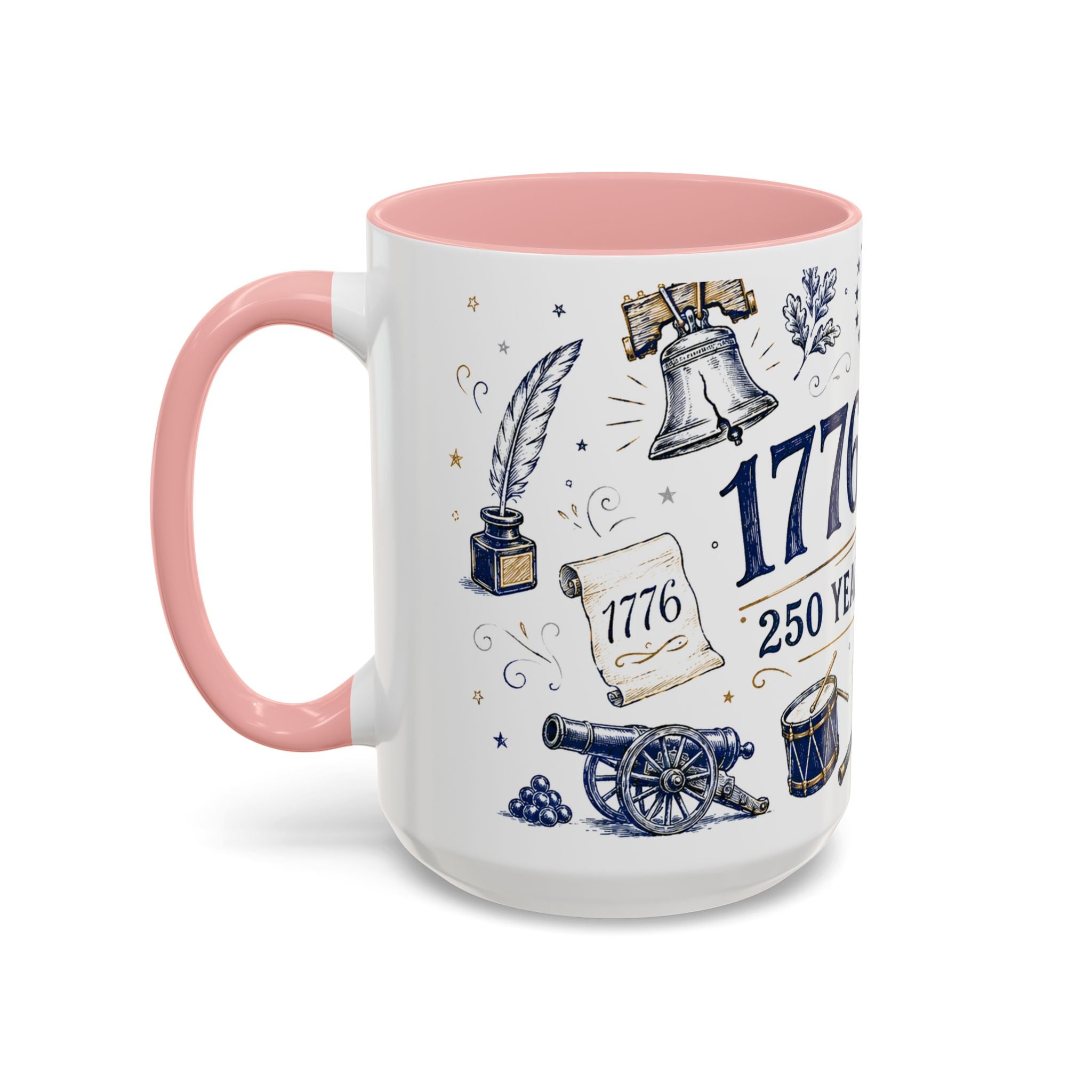 America 250 Coffee Mug | 1776-2026 Patriotic 4th of July Gift | Accent Color Ceramic 11oz 15oz