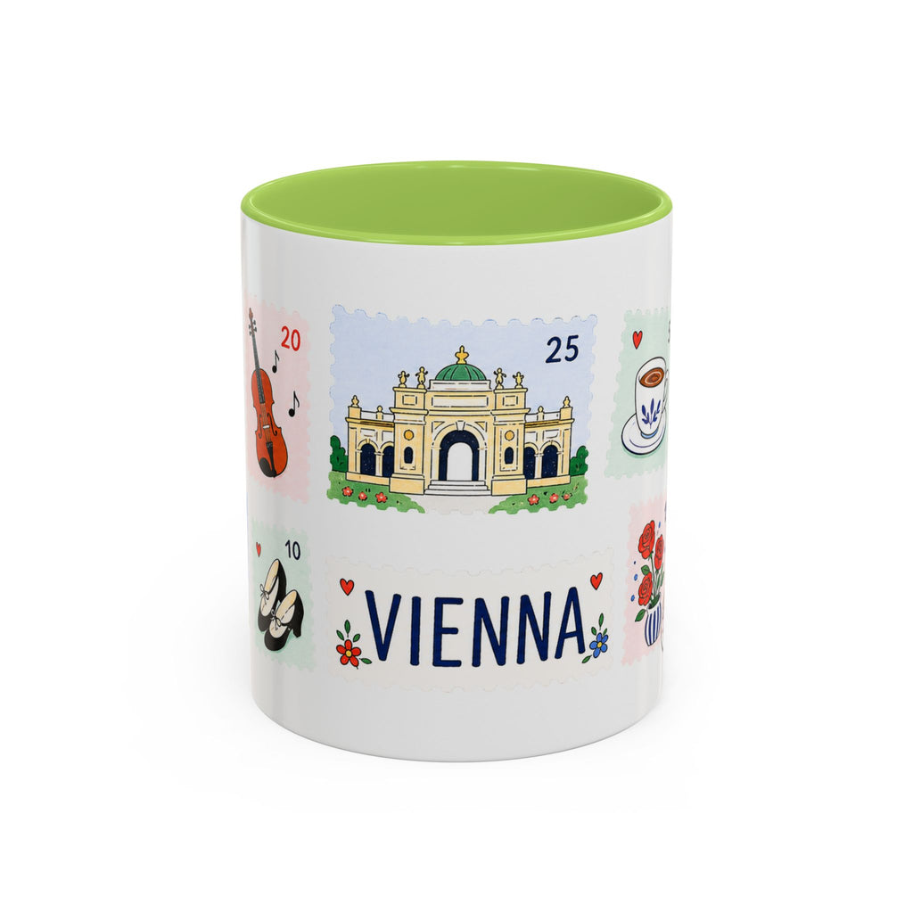 Vienna Coffee Mug | Postage Stamp Collage Mug | Travel Souvenir Accent Cup 11oz 15oz