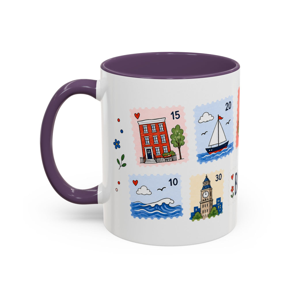 Boston Coffee Mug | Postage Stamp Collage Mug | Travel Souvenir Accent Cup 11oz 15oz