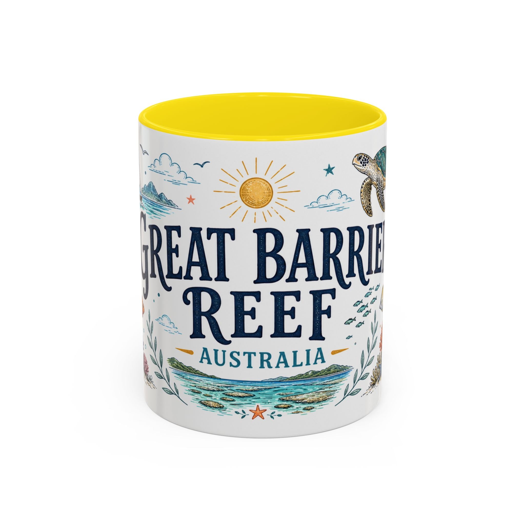 Great Barrier Reef Coffee Mug | Travel Destination Souvenir Gift | Accent Color Ceramic 11oz 15oz