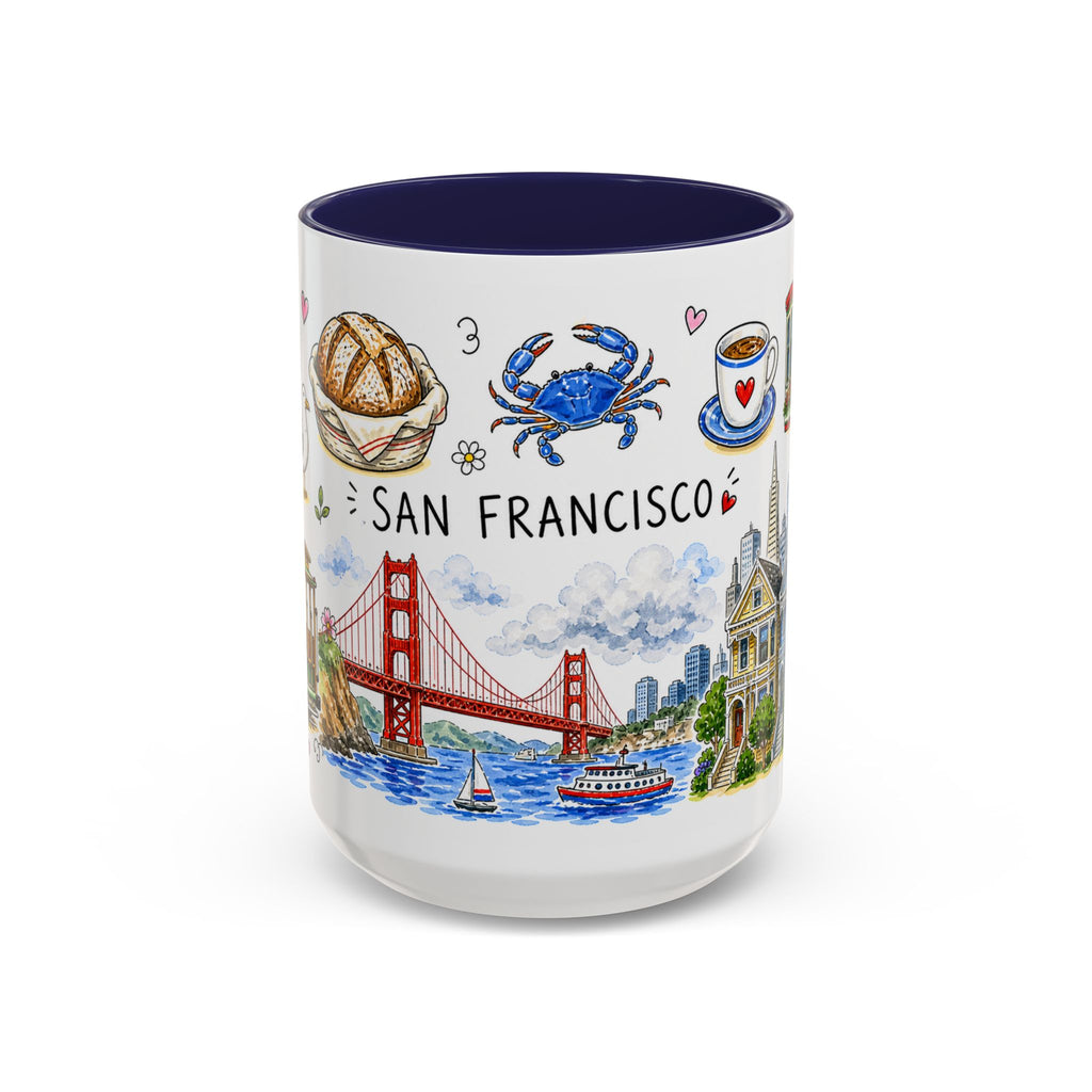 San Francisco Illustrated Travel Mug | City Souvenir Accent Coffee Mug | 11oz 15oz Ceramic Cup