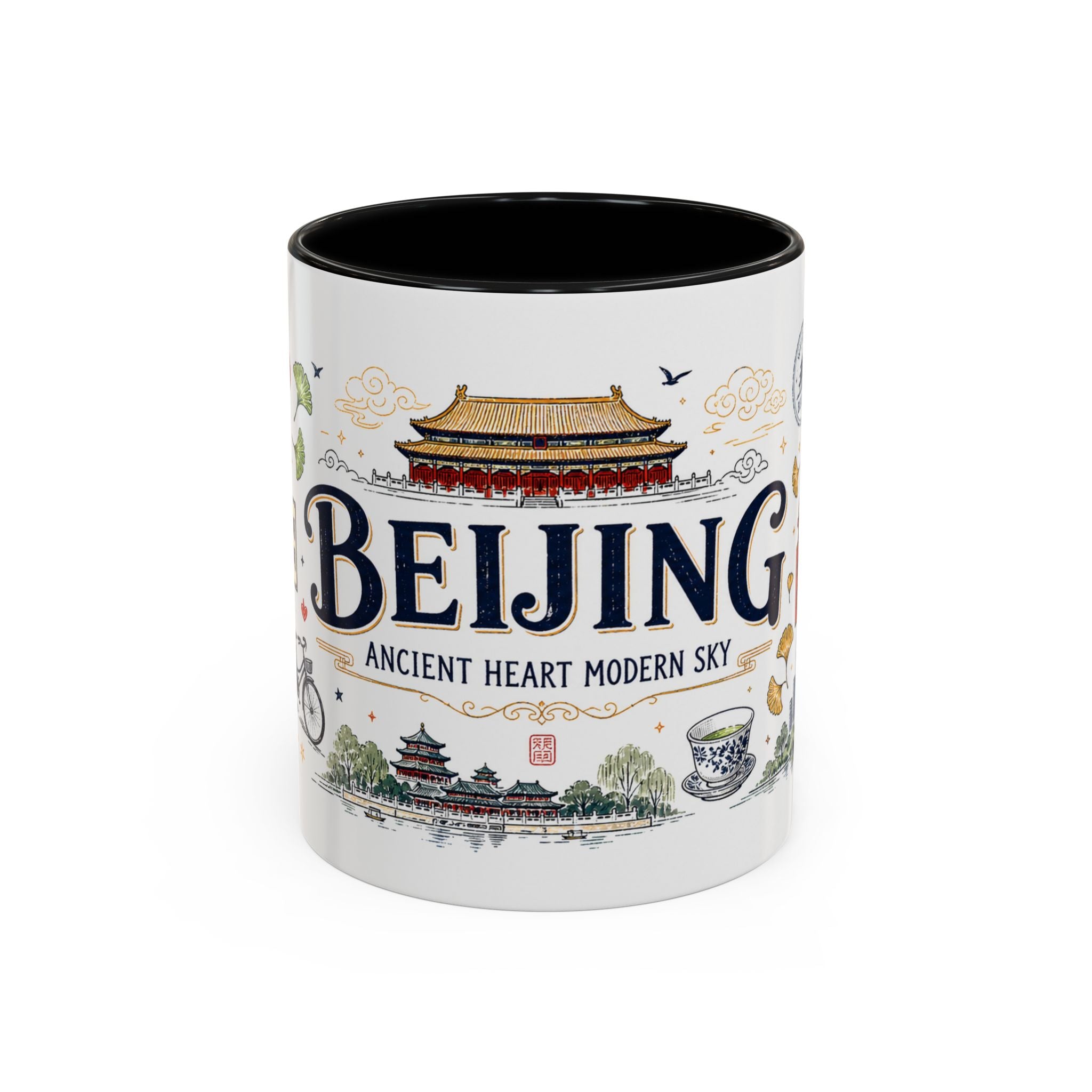 Beijing Coffee Mug | China Souvenir Travel Gift | Accent Color Ceramic 11oz 15oz