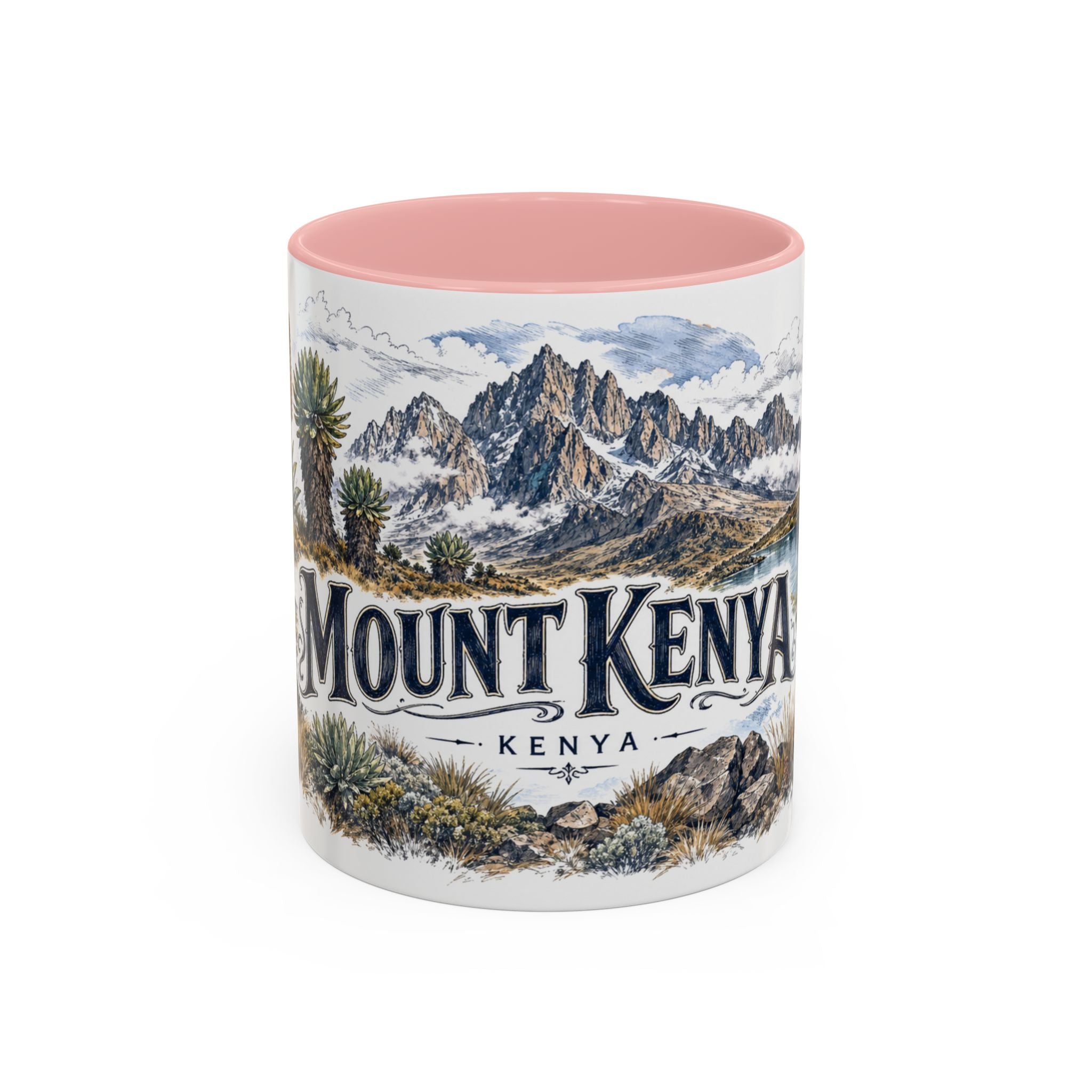 Mount Kenya Mug, Kenya Travel Souvenir, Bucket List Gift, Accent Ceramic Coffee Mug 11oz 15oz